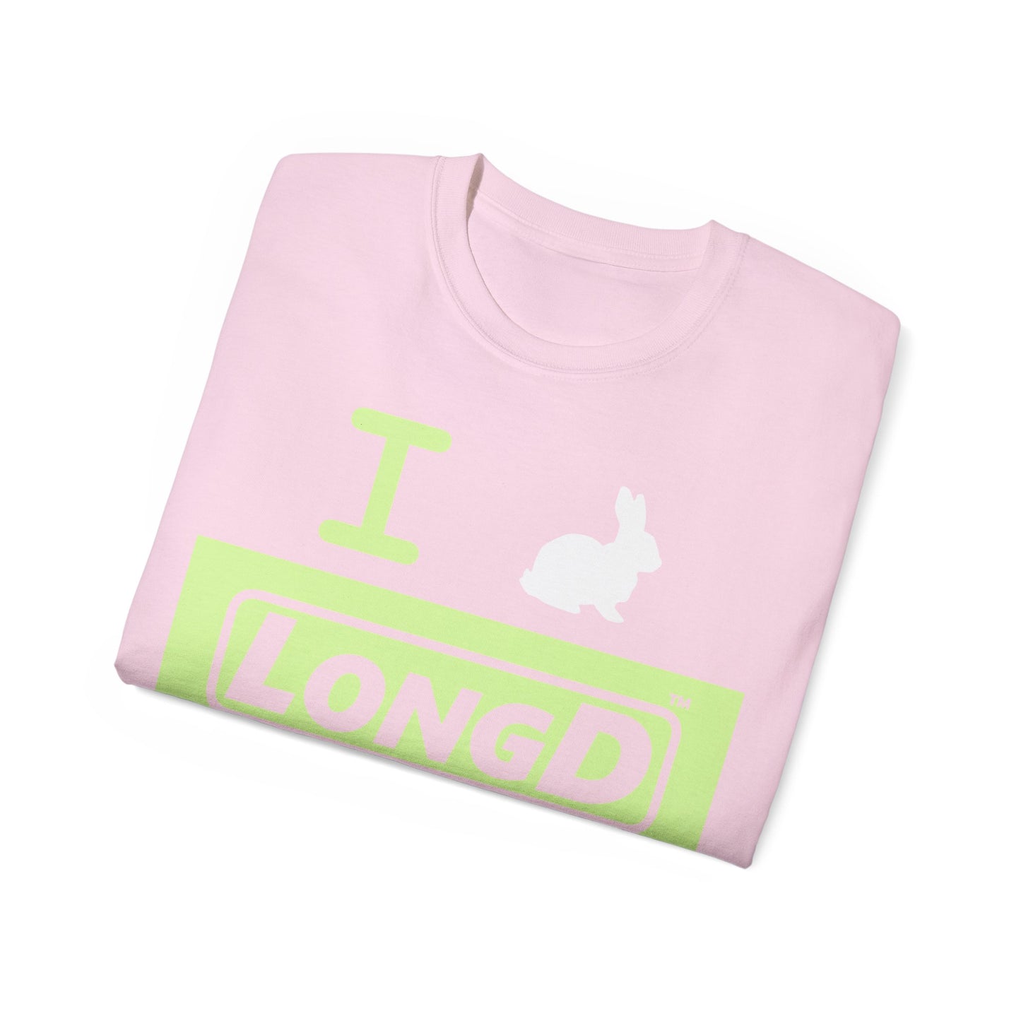 I Bunny LongD® Logo Cotton Tee Easter pastel green negative text (white Easter Bunny)