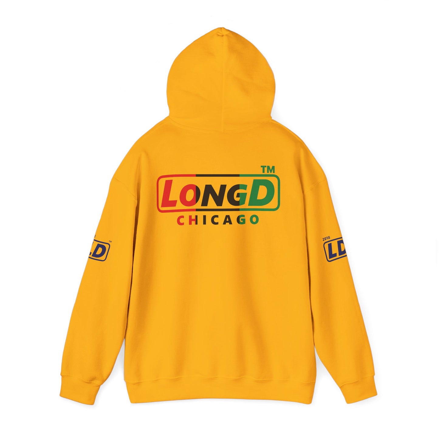 LongD® positive vertical 3-striped 4-print single-breasted Chicago logo Hoodie (Juneteenth colors)