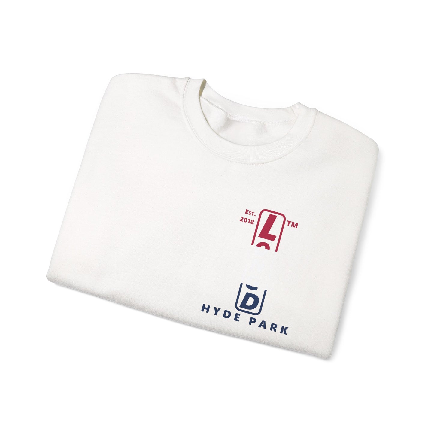 LongD positive horizontal 3-striped Hyde Park upright 4-print single-breasted logo crewneck sweatshirt (patriotic colors)