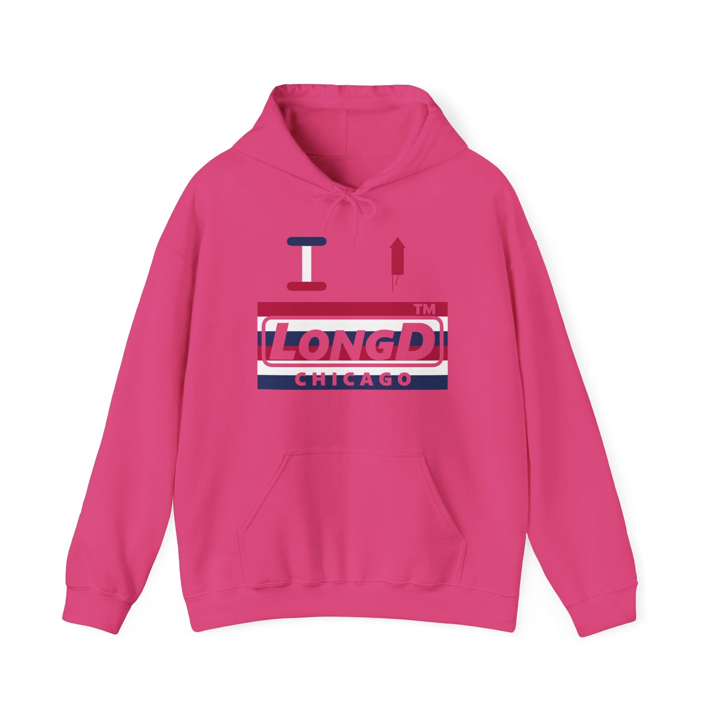 I firecracker LongD® negative horizontal 6-striped Chicago logo hoodie
