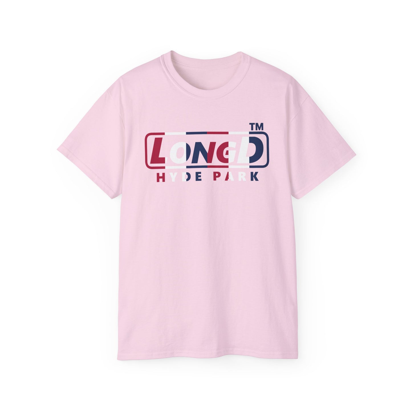 LongD positive vertical 6-striped Hyde Park logo cotton tee (patriotic colors)