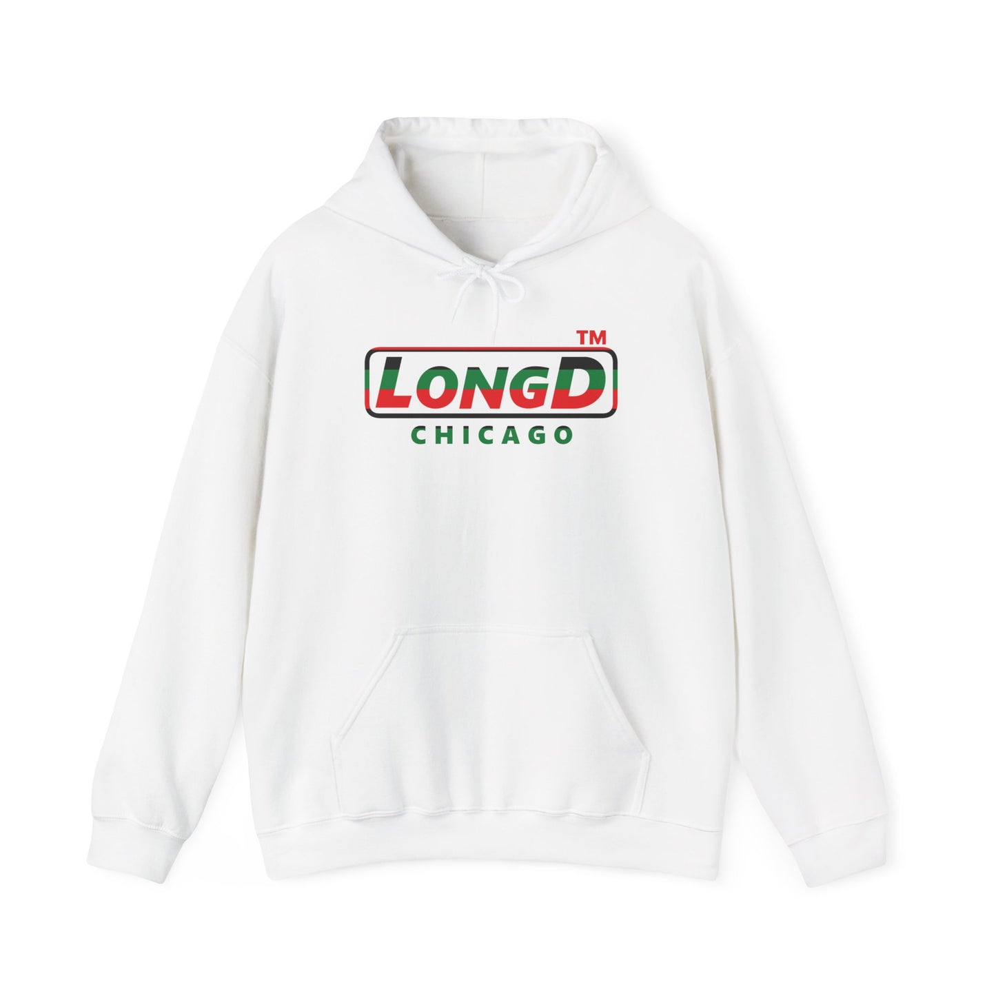 LongD® positive horizontal 6-striped Chicago logo Hoodie (Juneteenth colors)