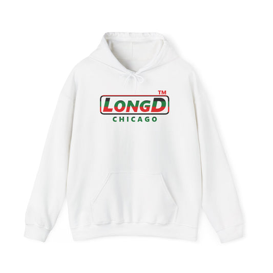 LongD® positive horizontal 6-striped Chicago logo Hoodie (Juneteenth colors)