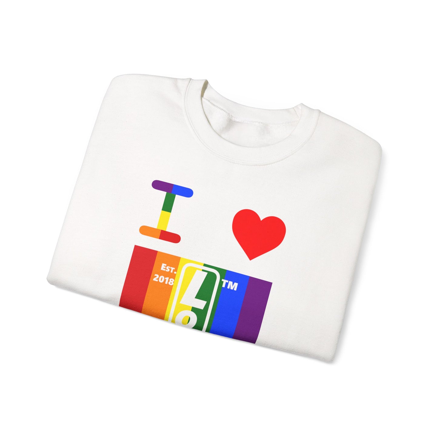 I Luv LongD negative vertical 6-striped Hyde Park upright logo crewneck sweatshirt