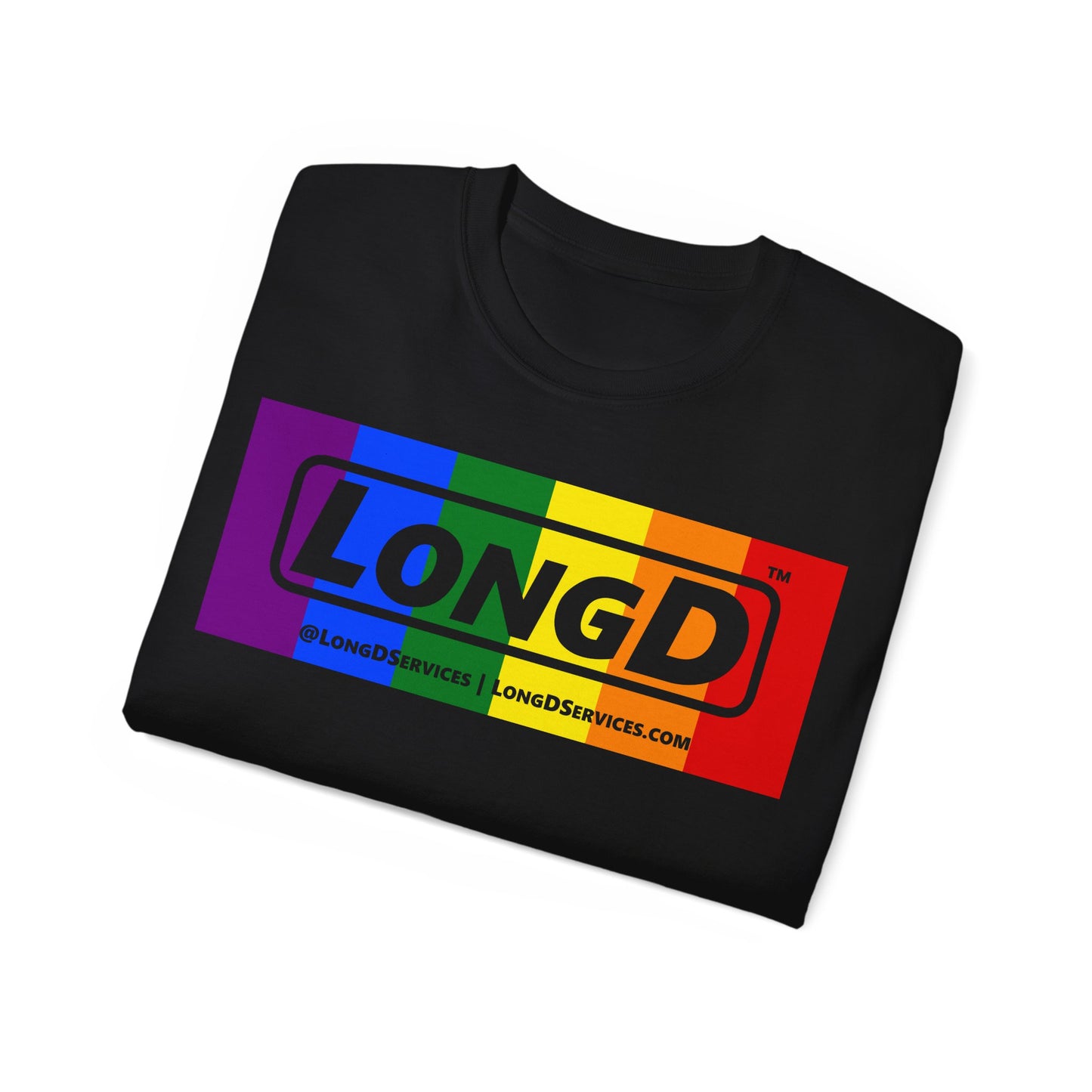 LongD® Logo Cotton Tee Pride rainbow negative text