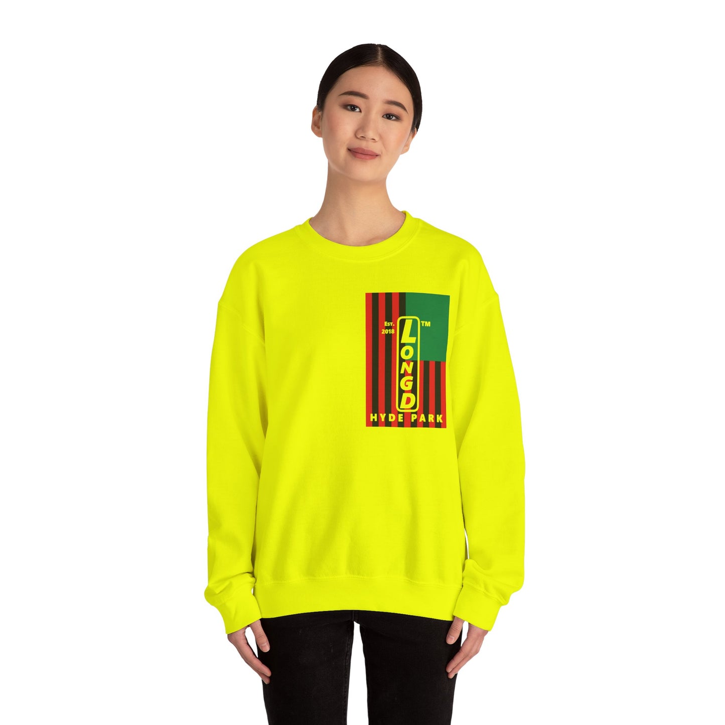 LongD negative cropped flag single-breasted front-back Hyde Park upright logo crewneck sweatshirt (Juneteenth colors)