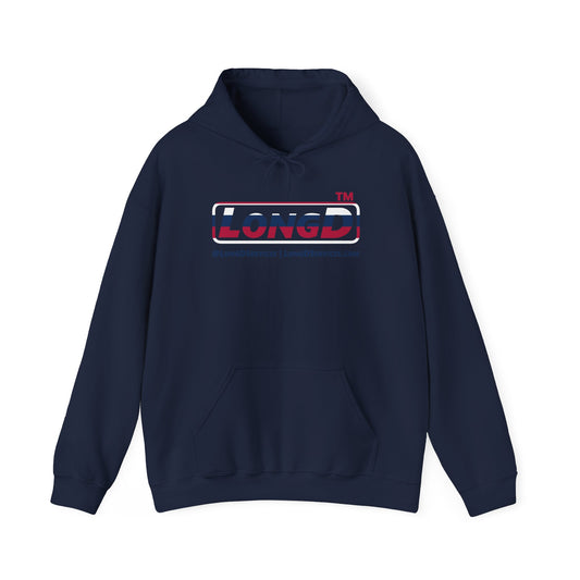 LongD® positive horizontal 6-striped tag-domain logo hoodie (patriotic colors)