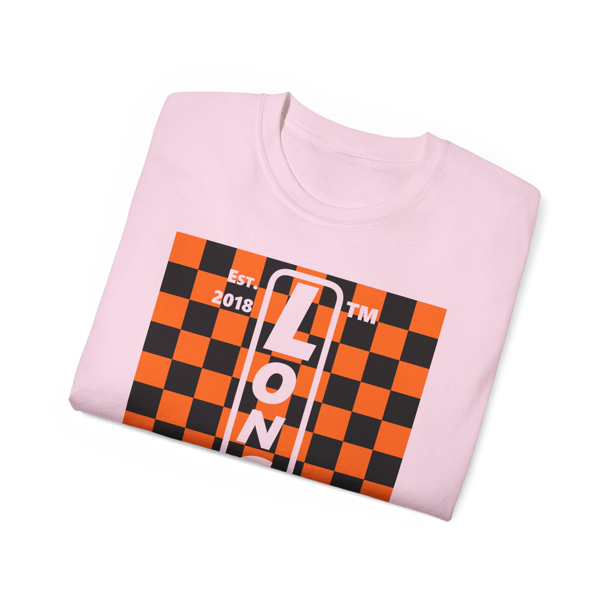 LongD Hyde Park negative upright checkered logo (Halloween colors) cotton tee