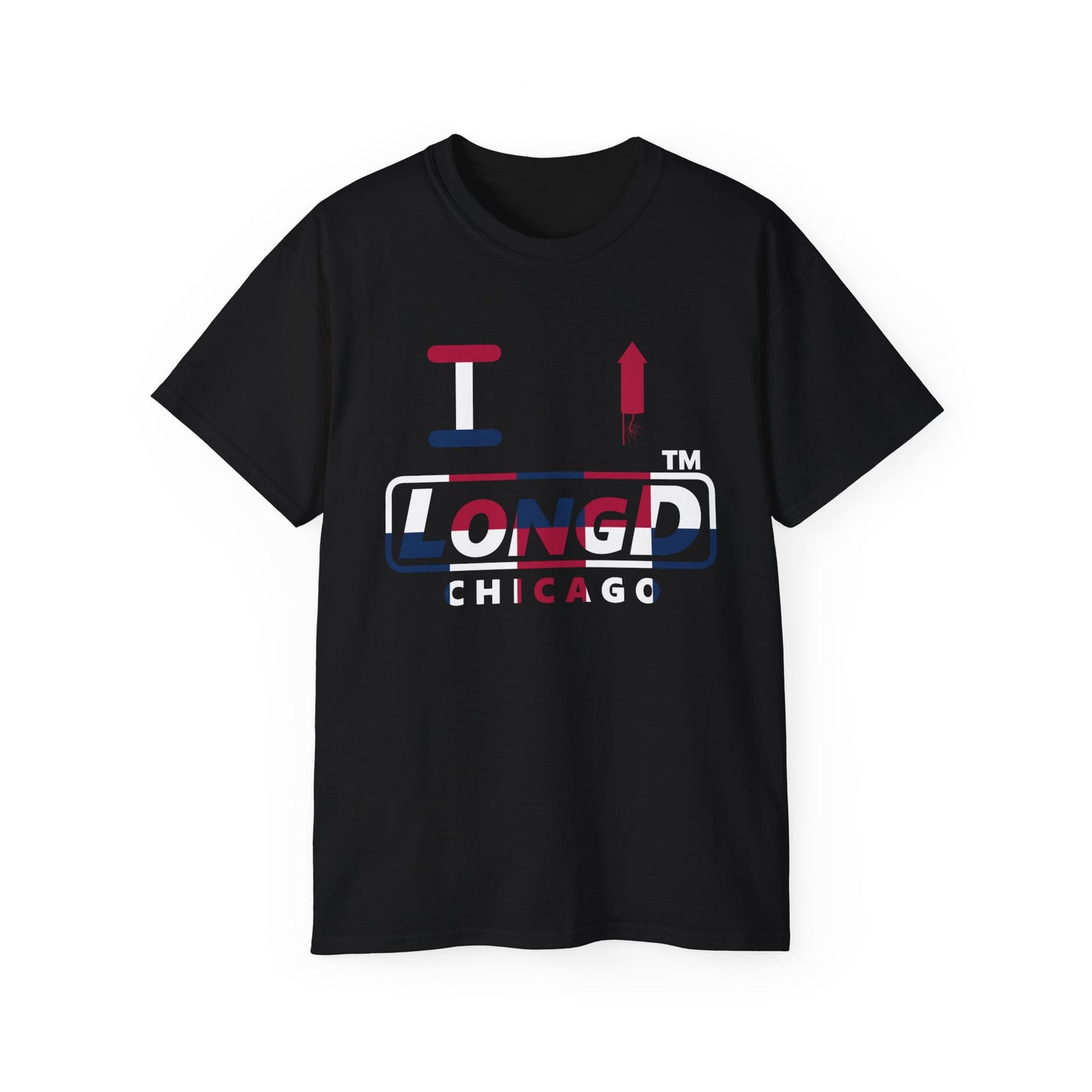 I firecracker LongD positive 2x5 front-back Chicago logo cotton tee