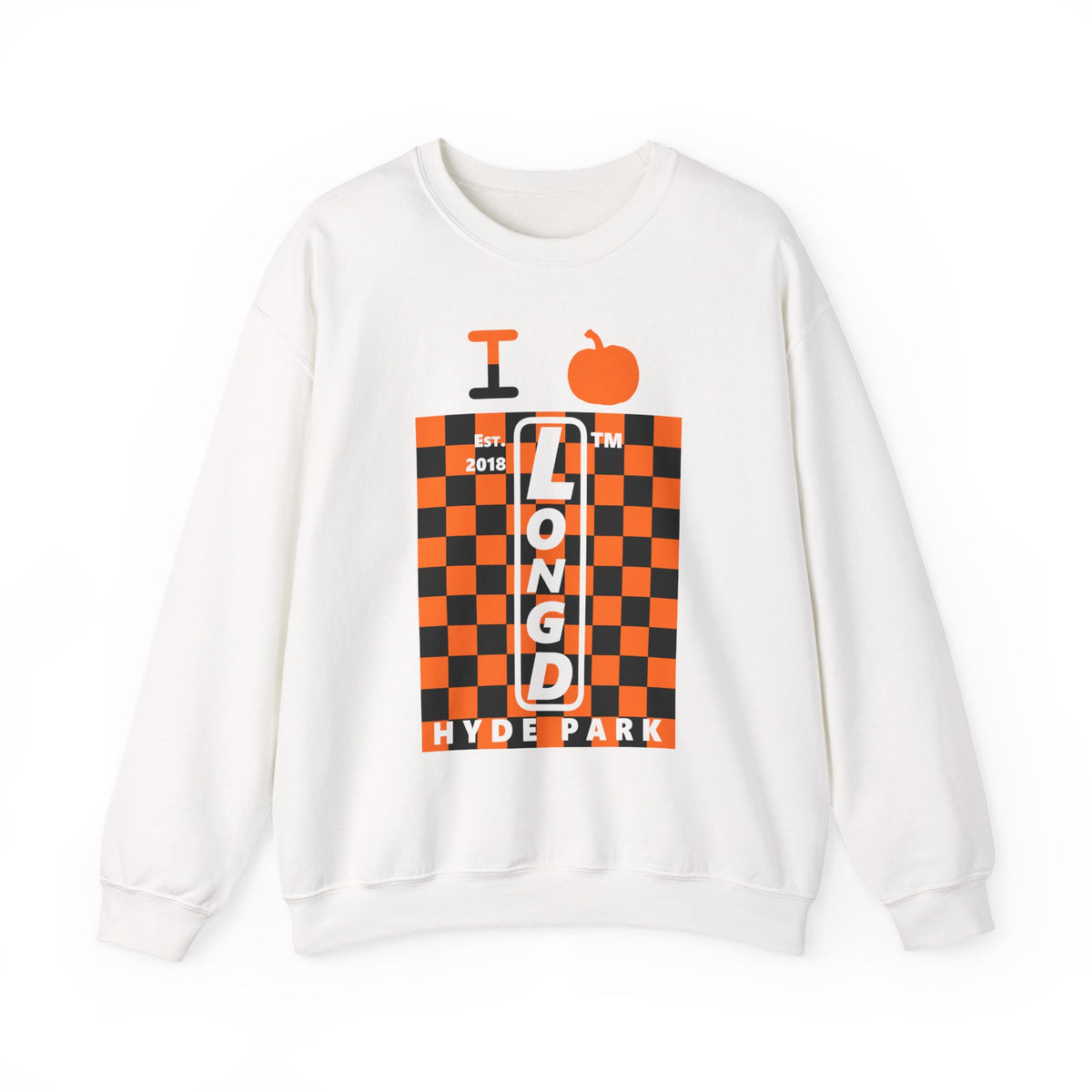 I pumpkin LongD Hyde Park negative upright checkered logo crewneck sweatshirt