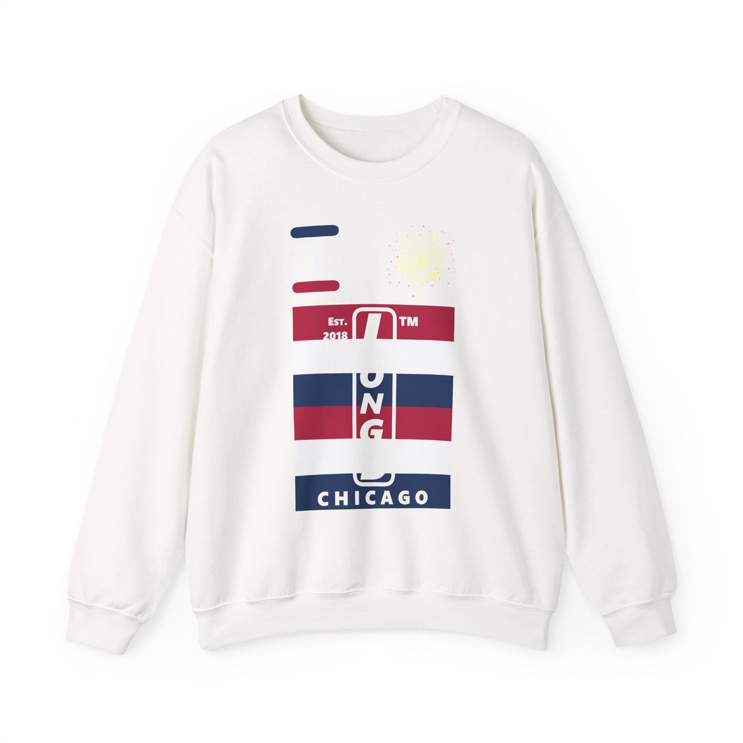 I Burst LongD negative horizontal 6-striped Hyde Park upright logo crewneck sweatshirt