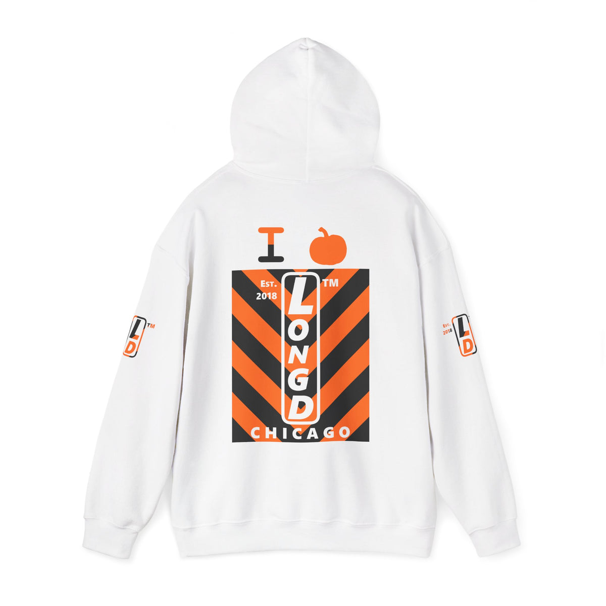 I pumpkin LongD Chicago negative upright downward chevron 4-print logo hoodie