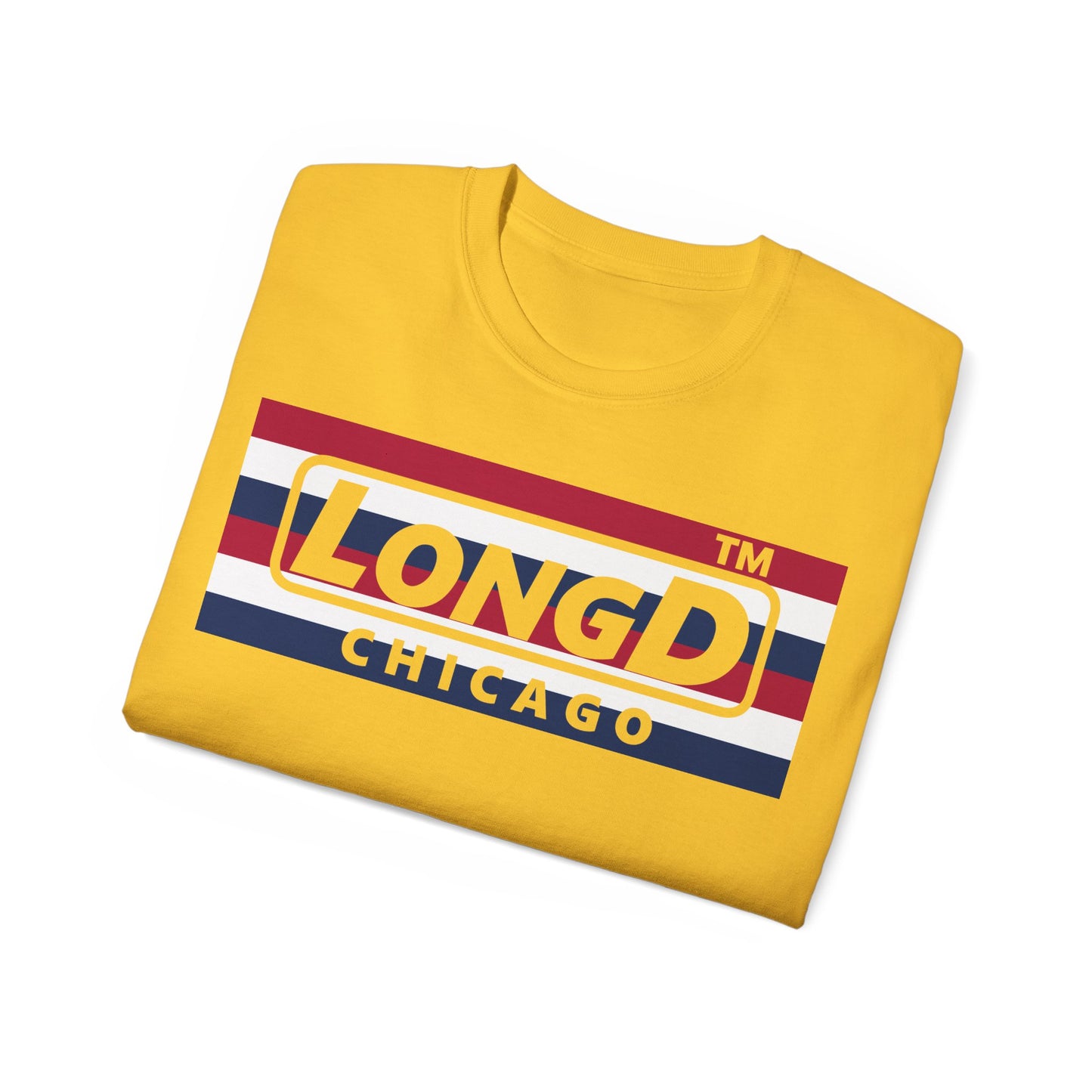 LongD negative horizontal 6-striped Chicago logo cotton tee (patriotic colors)