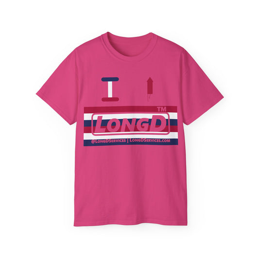 I firecracker LongD negative horizontal 6-striped tag-domain logo cotton tee