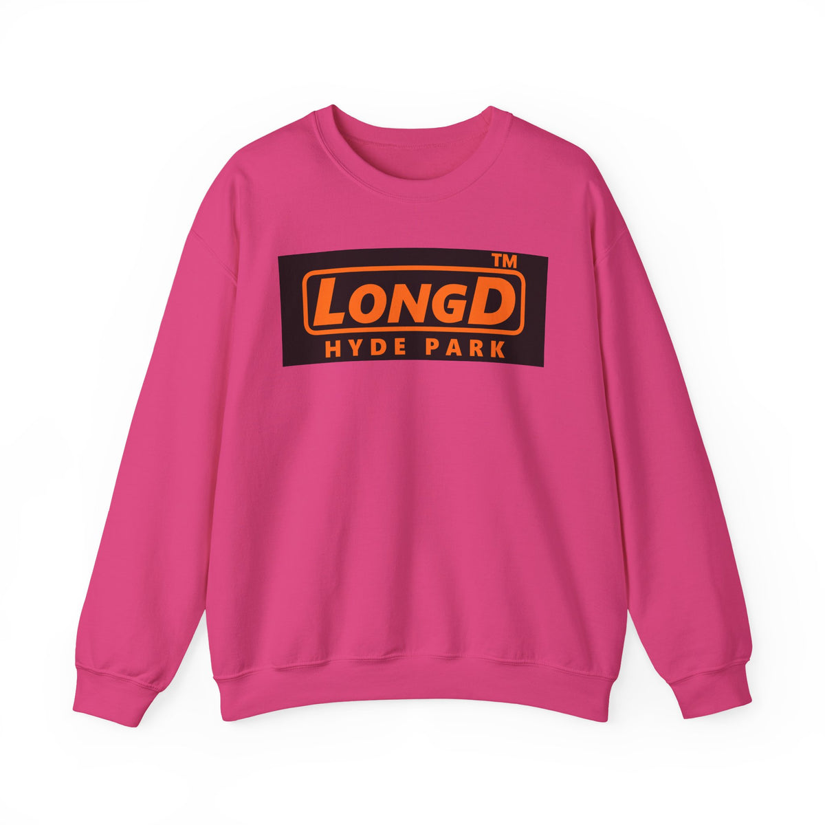 LongD Hyde Park logo orange (FE7518) on Black (000000) (Halloween colors) crewneck sweatshirt