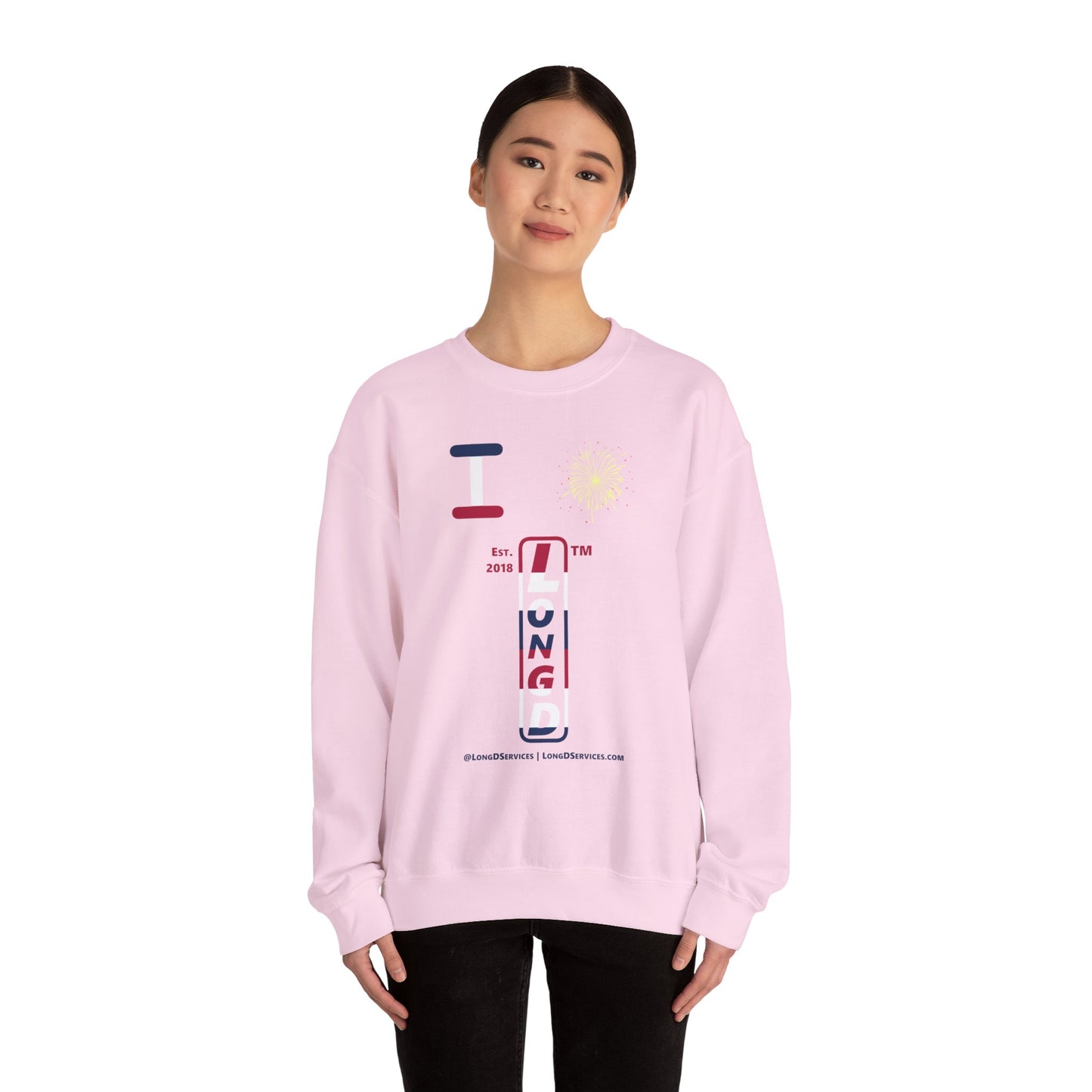 I Burst LongD positive horizontal 6-striped tag-domain upright logo crewneck sweatshirt