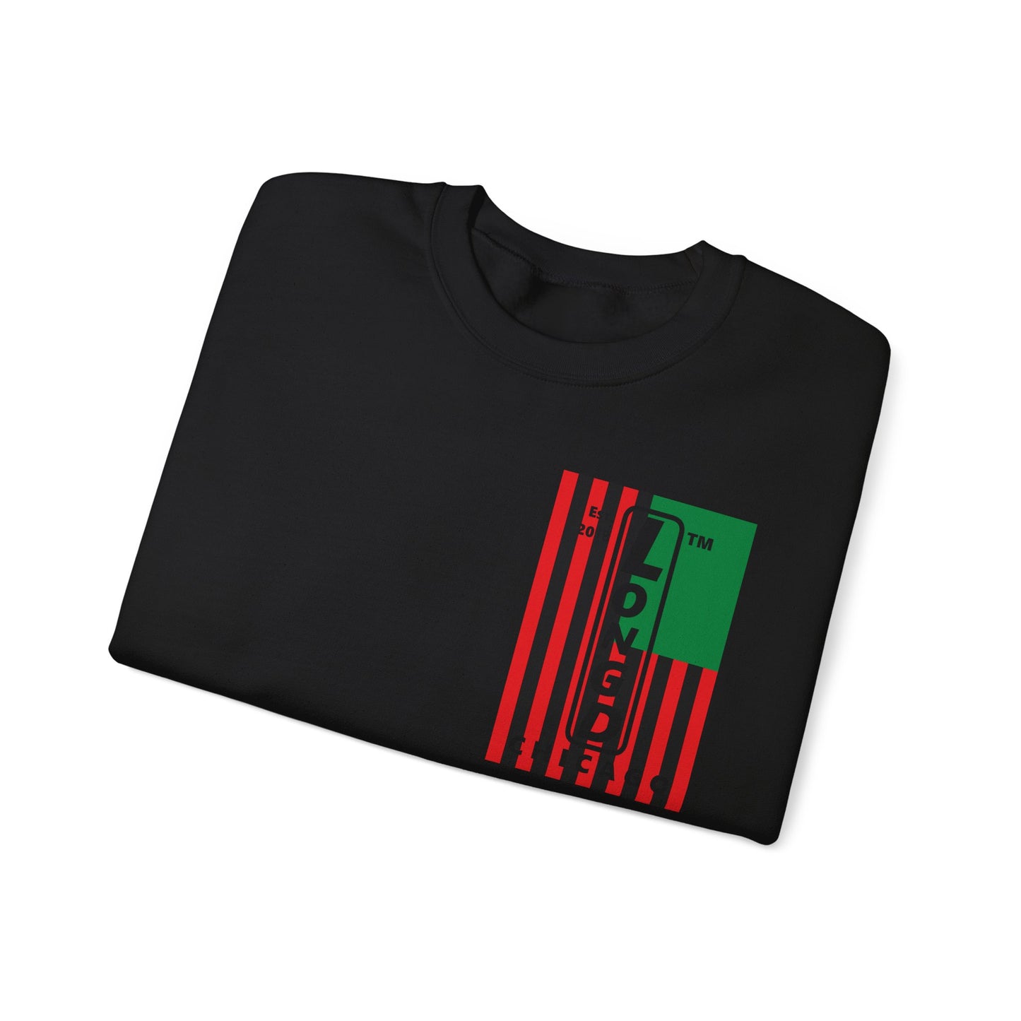 LongD negative cropped flag single-breasted front-back Chicago upright logo crewneck sweatshirt (Juneteenth colors)
