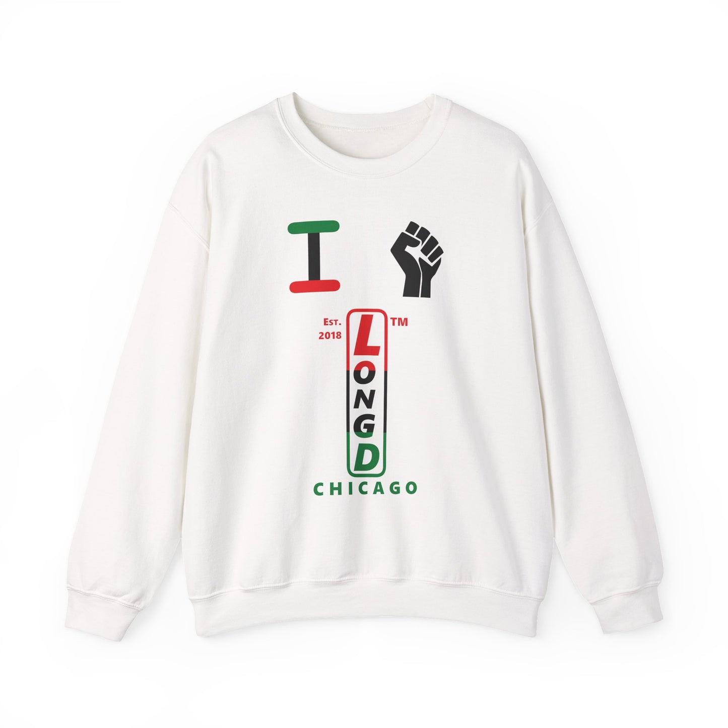 I Fist LongD positive horizontal 3-striped Chicago upright logo crewneck sweatshirt