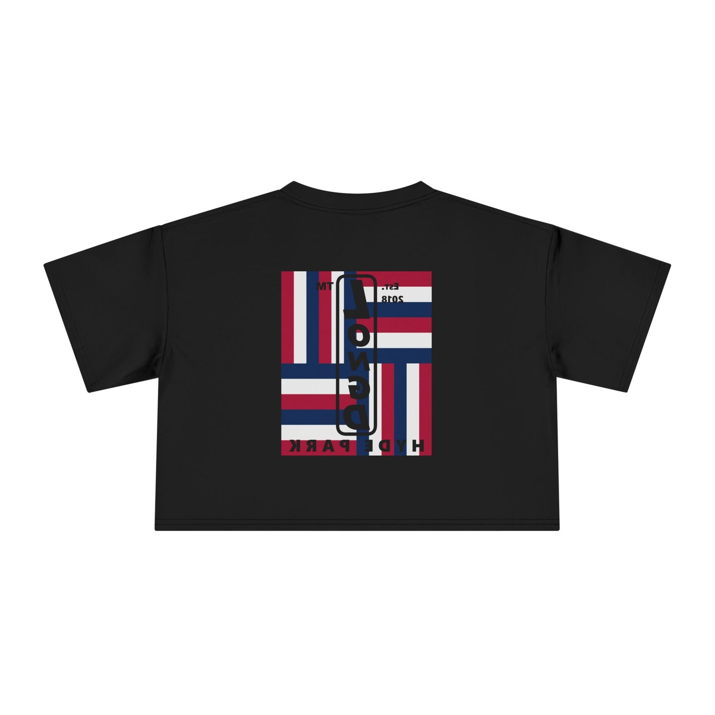 I burst LongD negative windmill upright front-reversed back Hyde Park logo crop tee