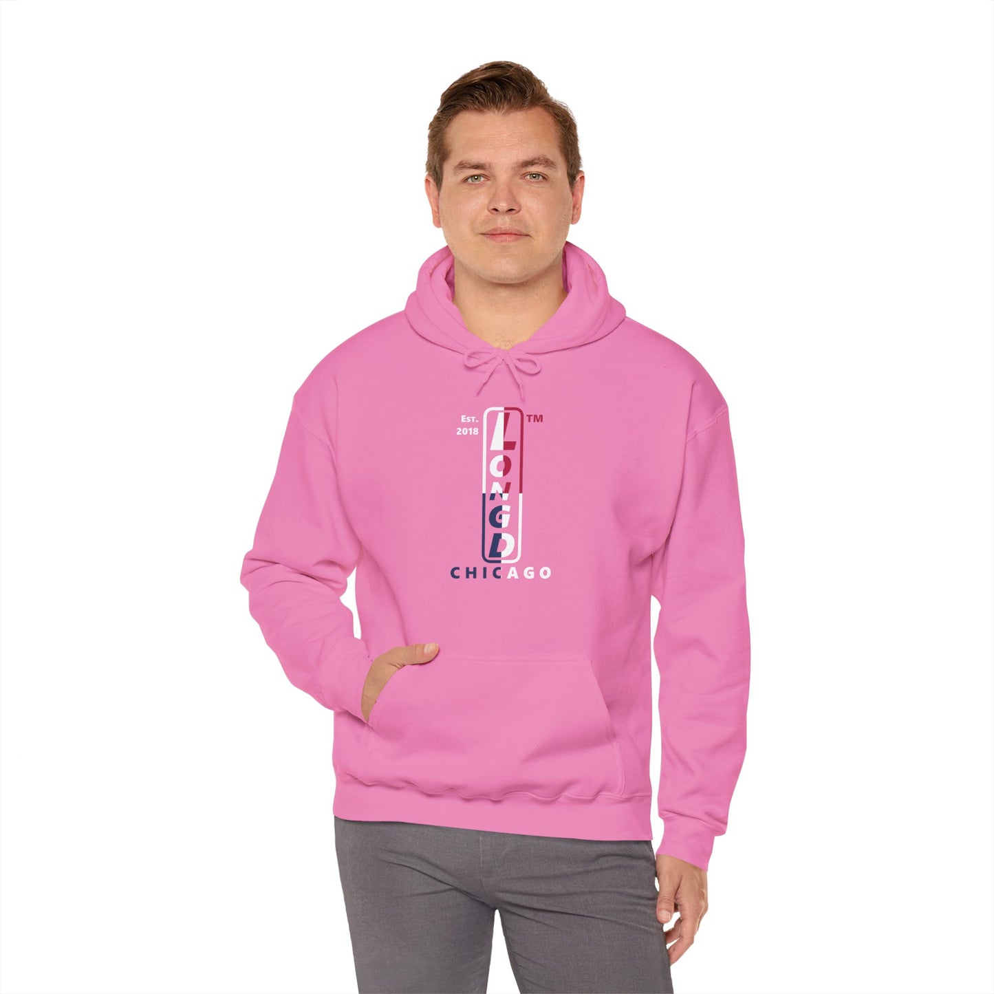 LongD® positive quarters upright Chicago logo hoodie