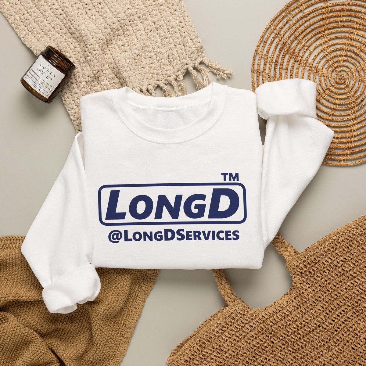 LongD Tag positive basic Navy (002060) logo crewneck sweatshirt
