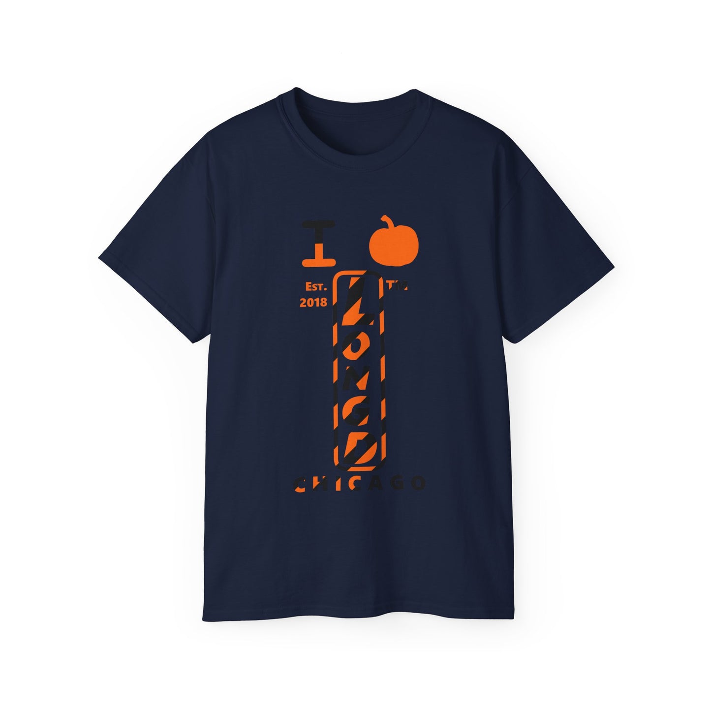 I pumpkin LongD Chicago positive upright pixel-weighted 12-striped front-back logo cotton tee