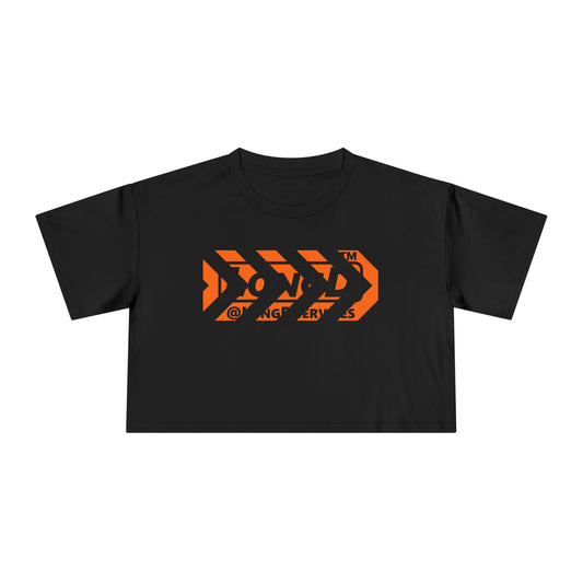 LongD Tag negative forward chevron logo (Halloween colors) crop tee