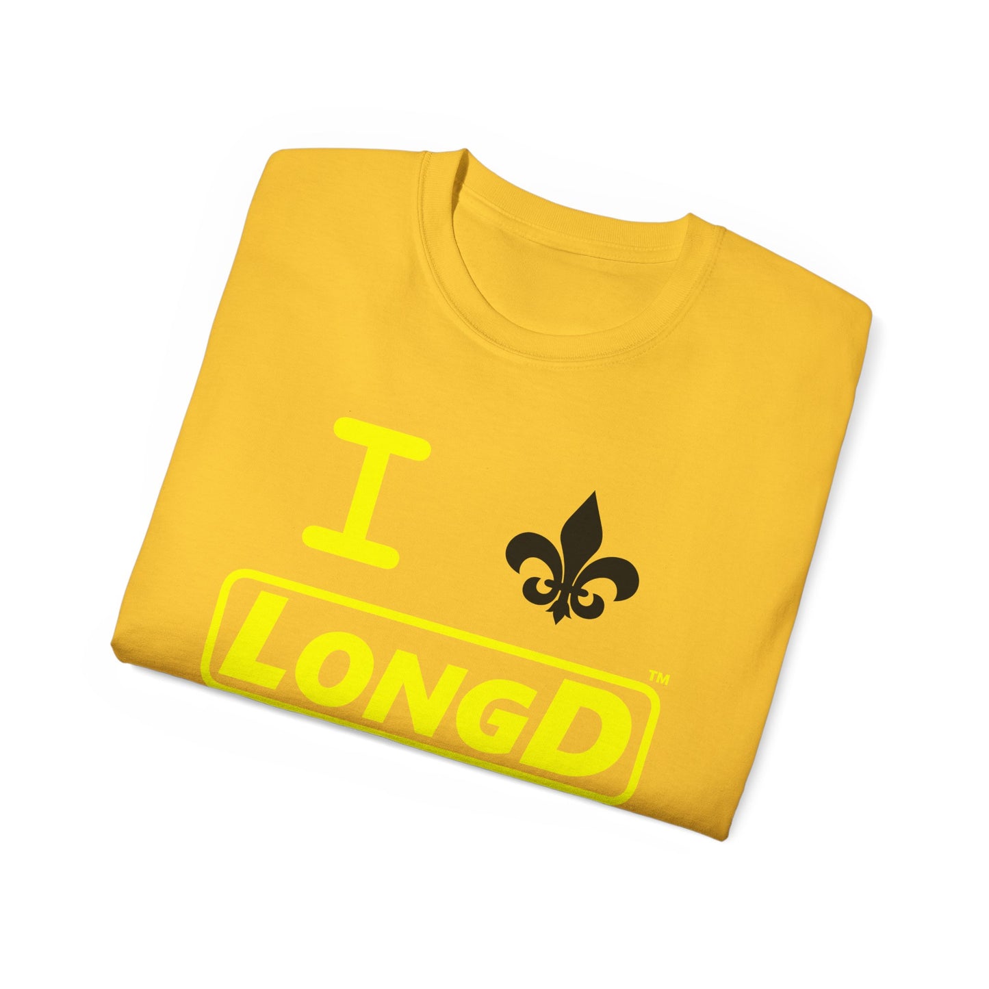 I Fleur LongD® Logo Cotton Tee (yellow text & black fleur de lis)