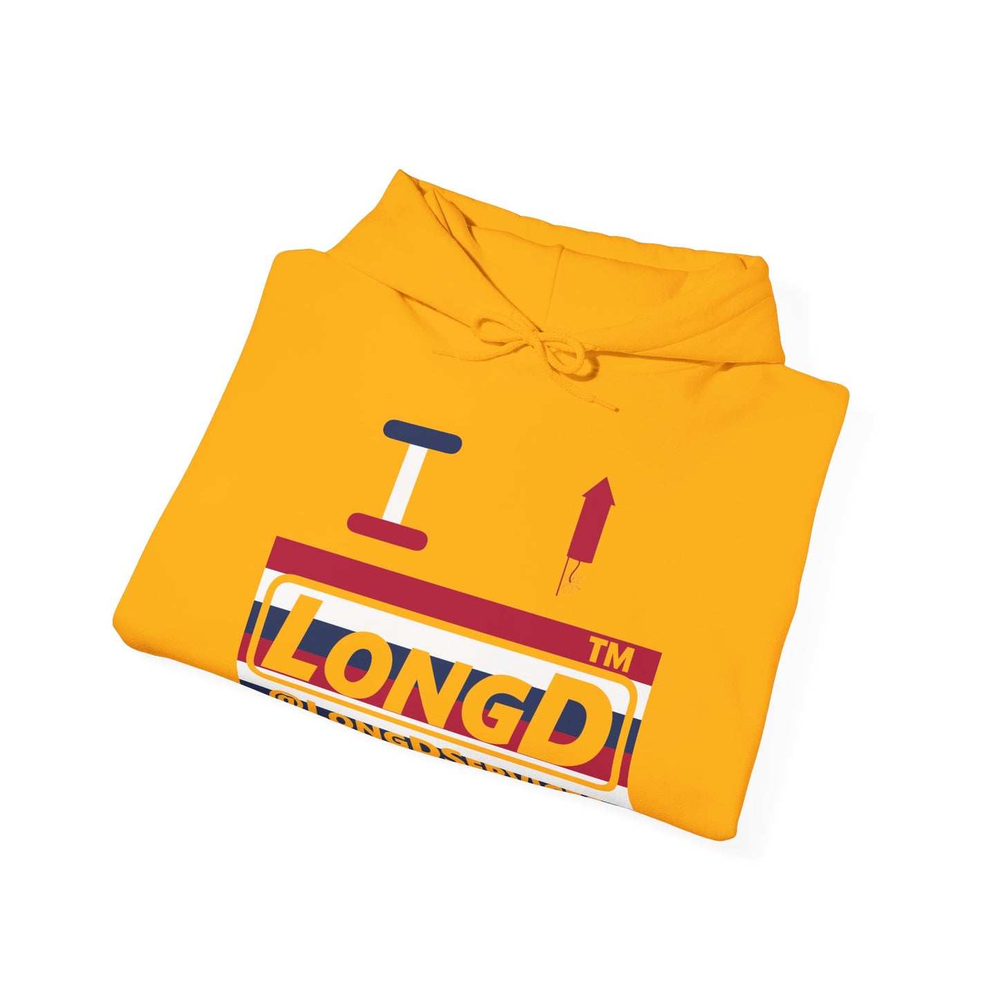 I firecracker LongD® negative horizontal 6-striped tag logo hoodie