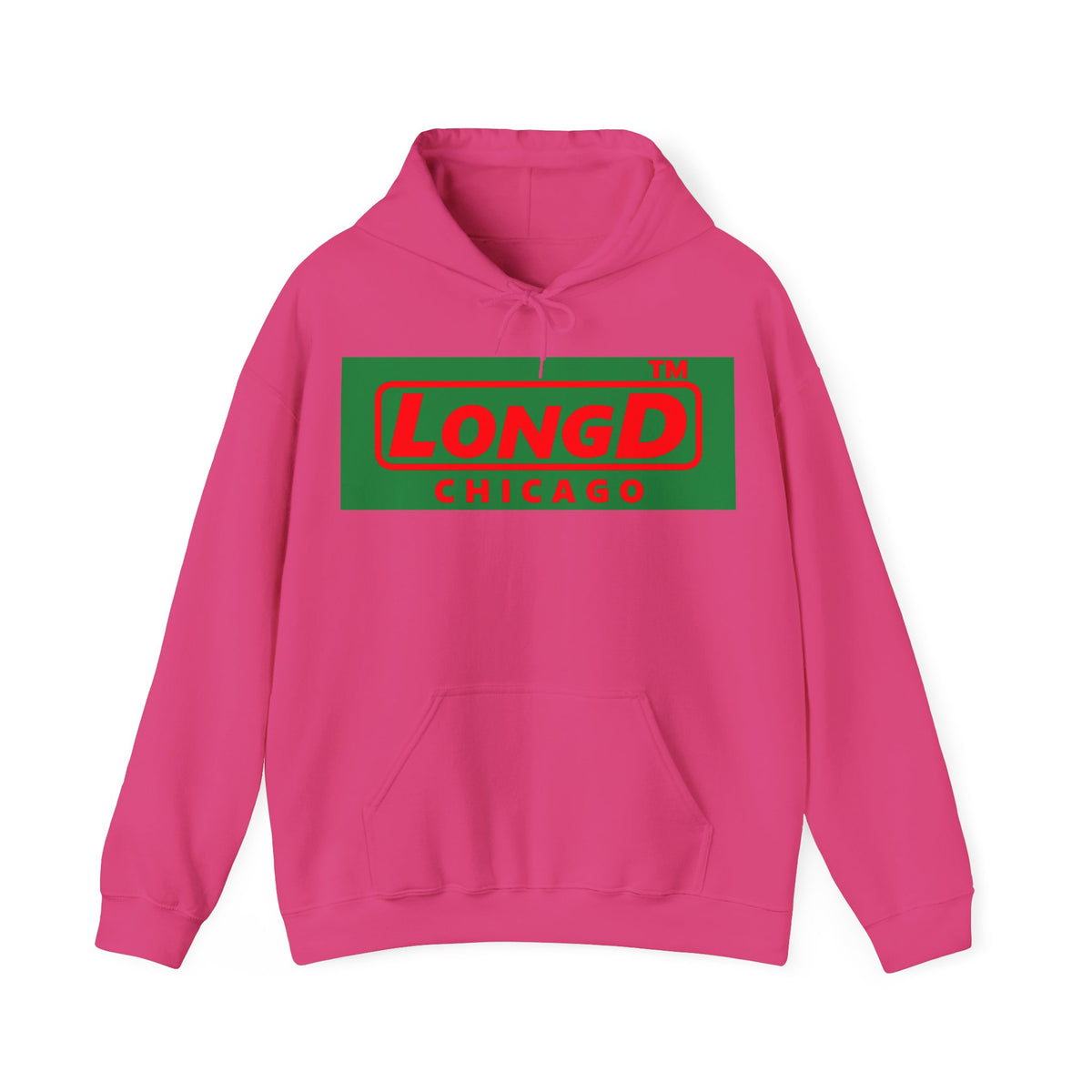 LongD Chicago logo positive red on negative green (Xmas colors) hoodie