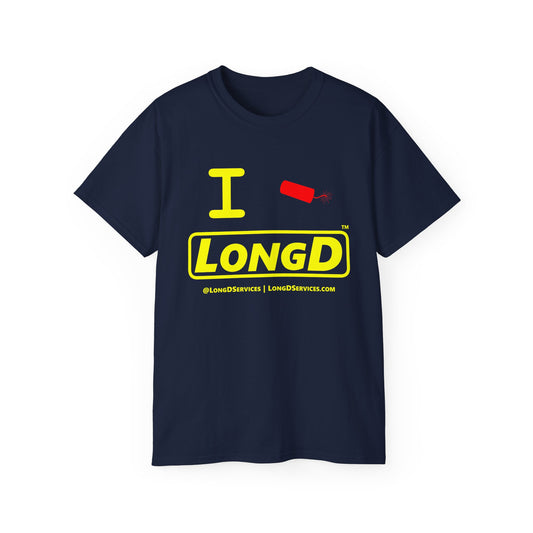 I Firecracker LongD® Reverse Logo Cotton Tee Red firecracker (no blue or white)