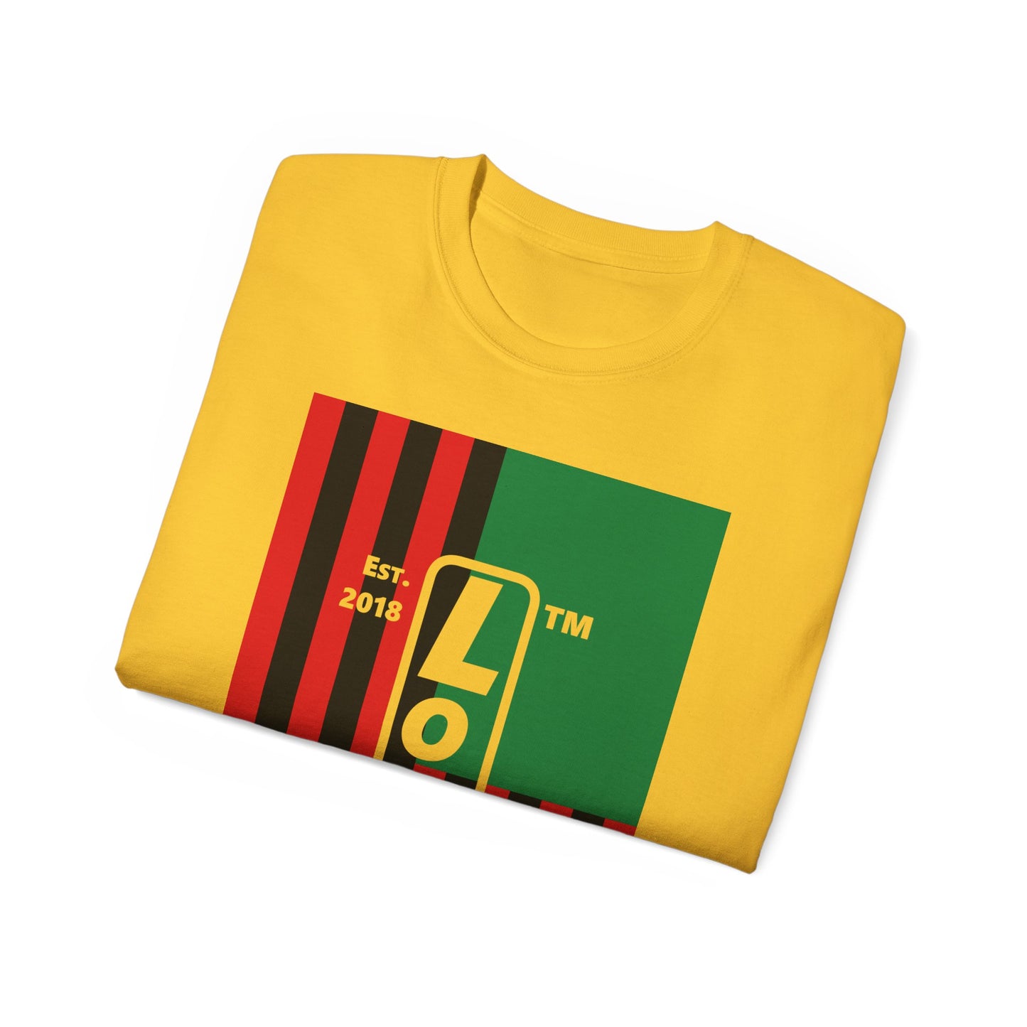 LongD Cotton Tee negative flag Hyde Park upright logo (Juneteenth colors)