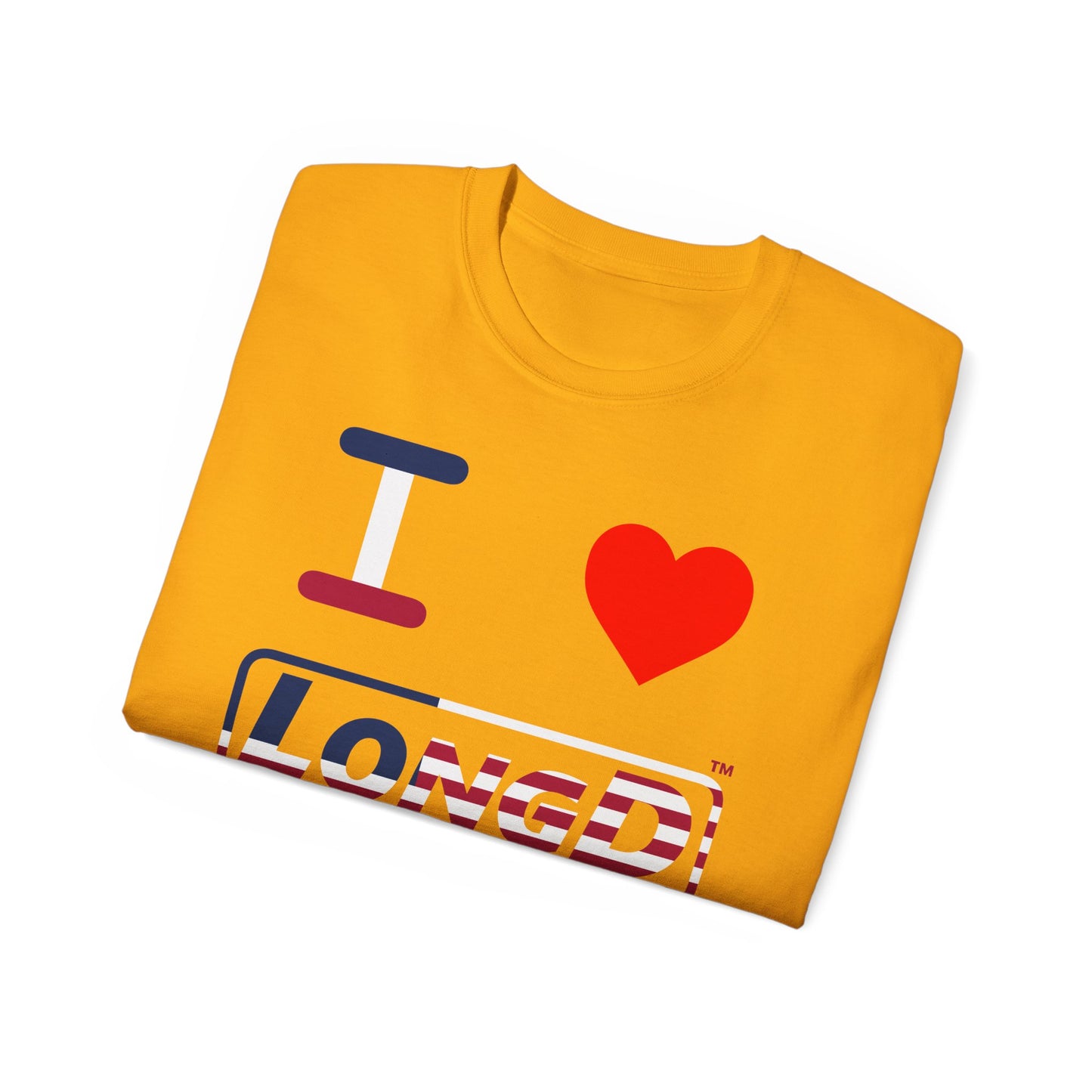 I Luv LongD® Logo Cotton Tee Red, White and Blue positive flag