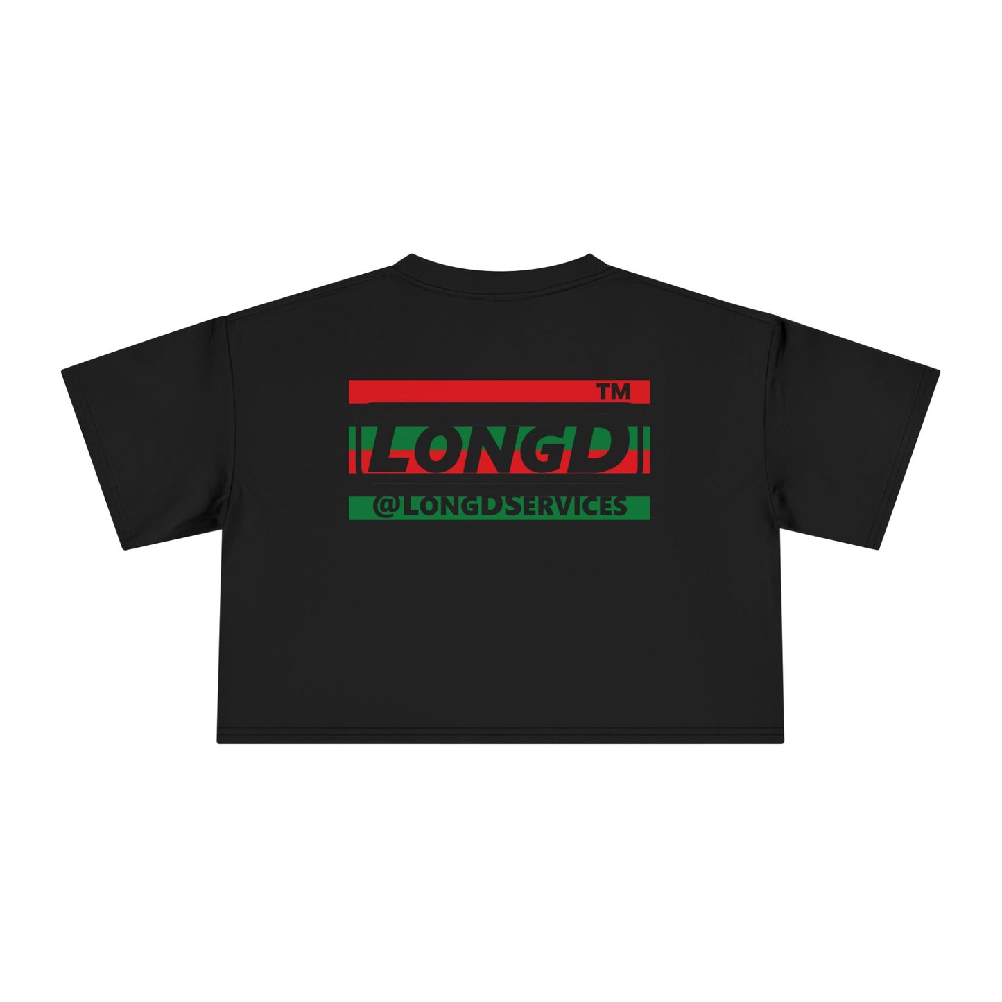 I fist LongD negative horizontal 6-striped front-back Chicago logo crop tee