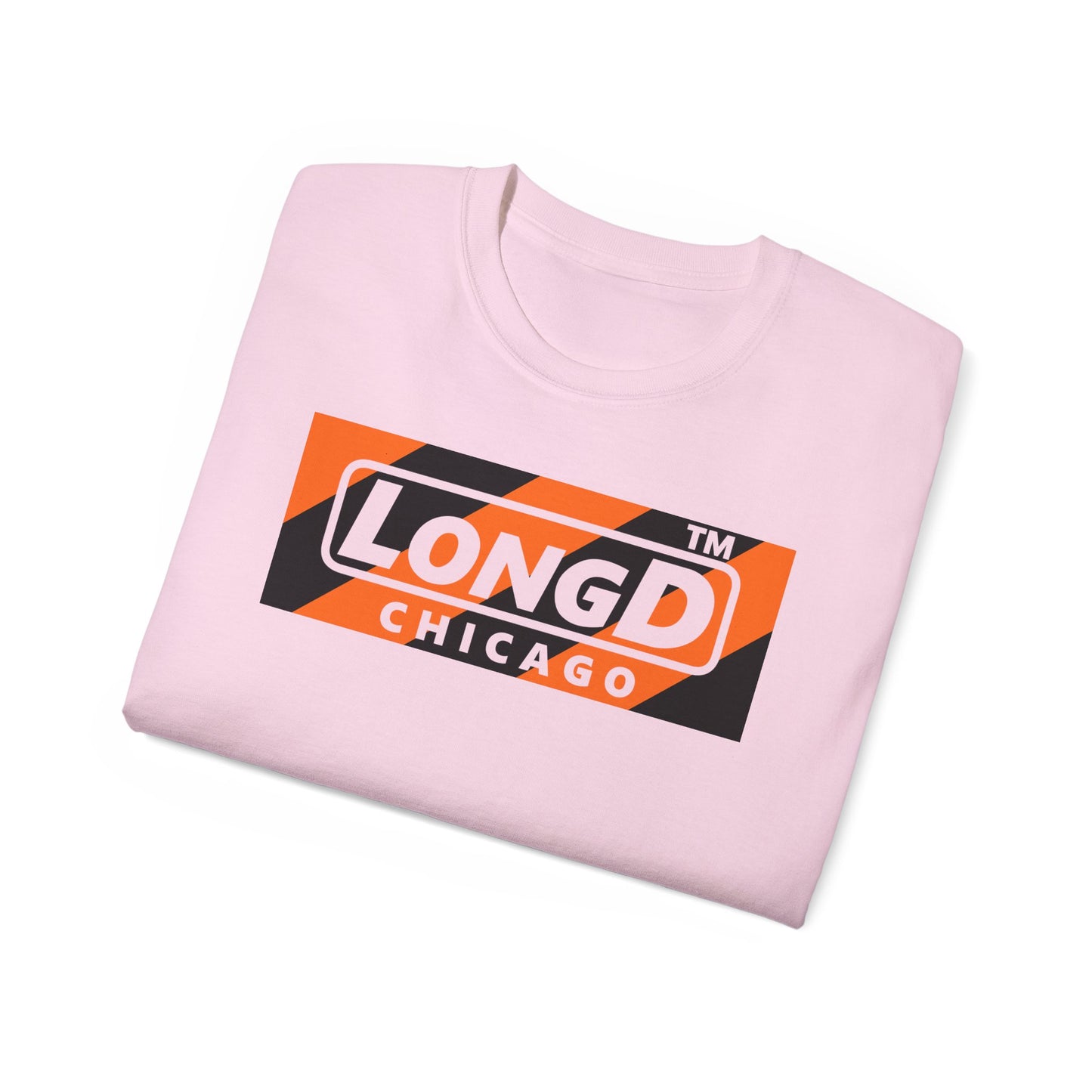 LongD Chicago negative diagonal 6-striped front-back logo (Halloween colors) cotton tee