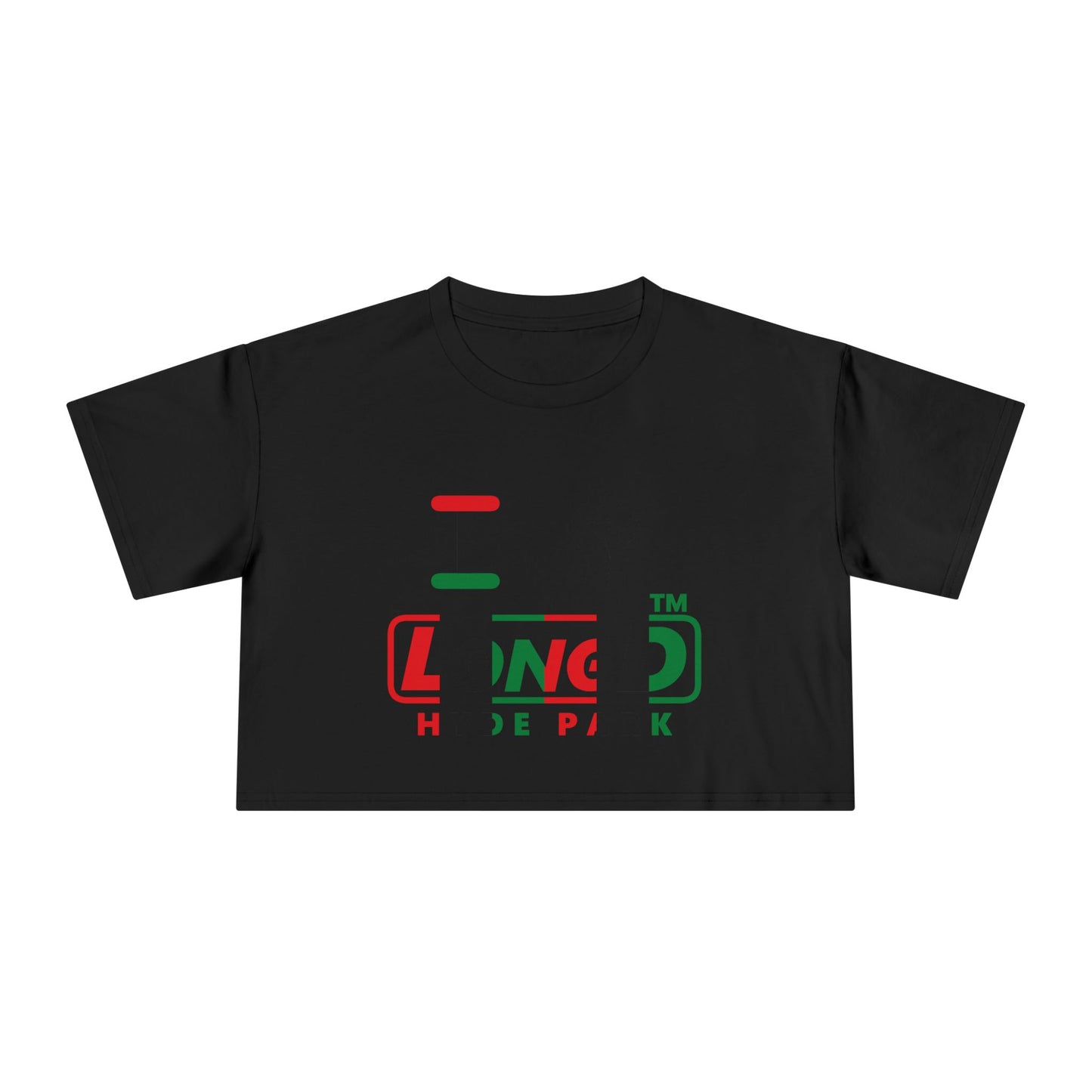 I fist LongD positive vertical 6-striped Hyde Park logo crop tee