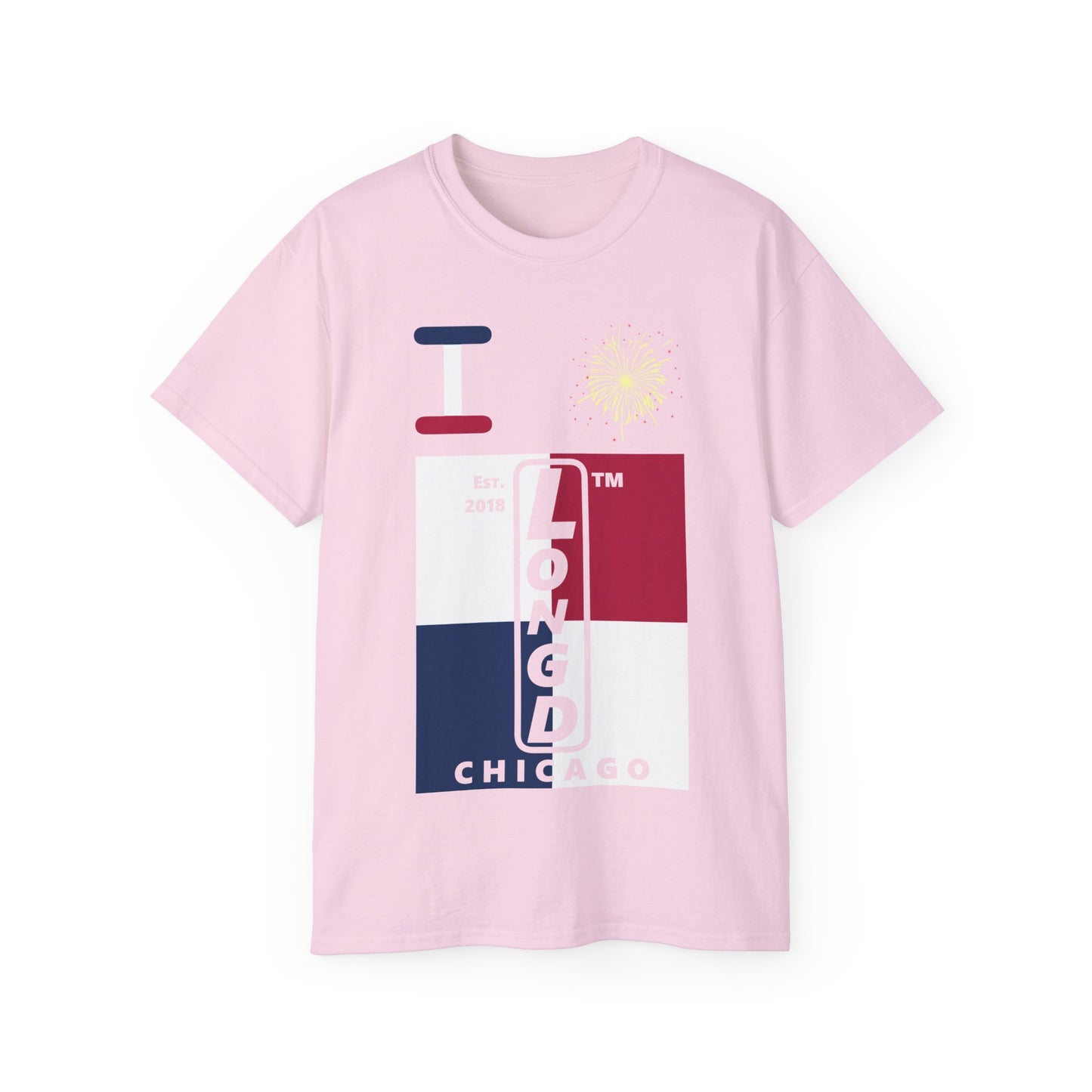 I Burst LongD cotton tee negative quarters Chicago upright logo (Patriotic colors)