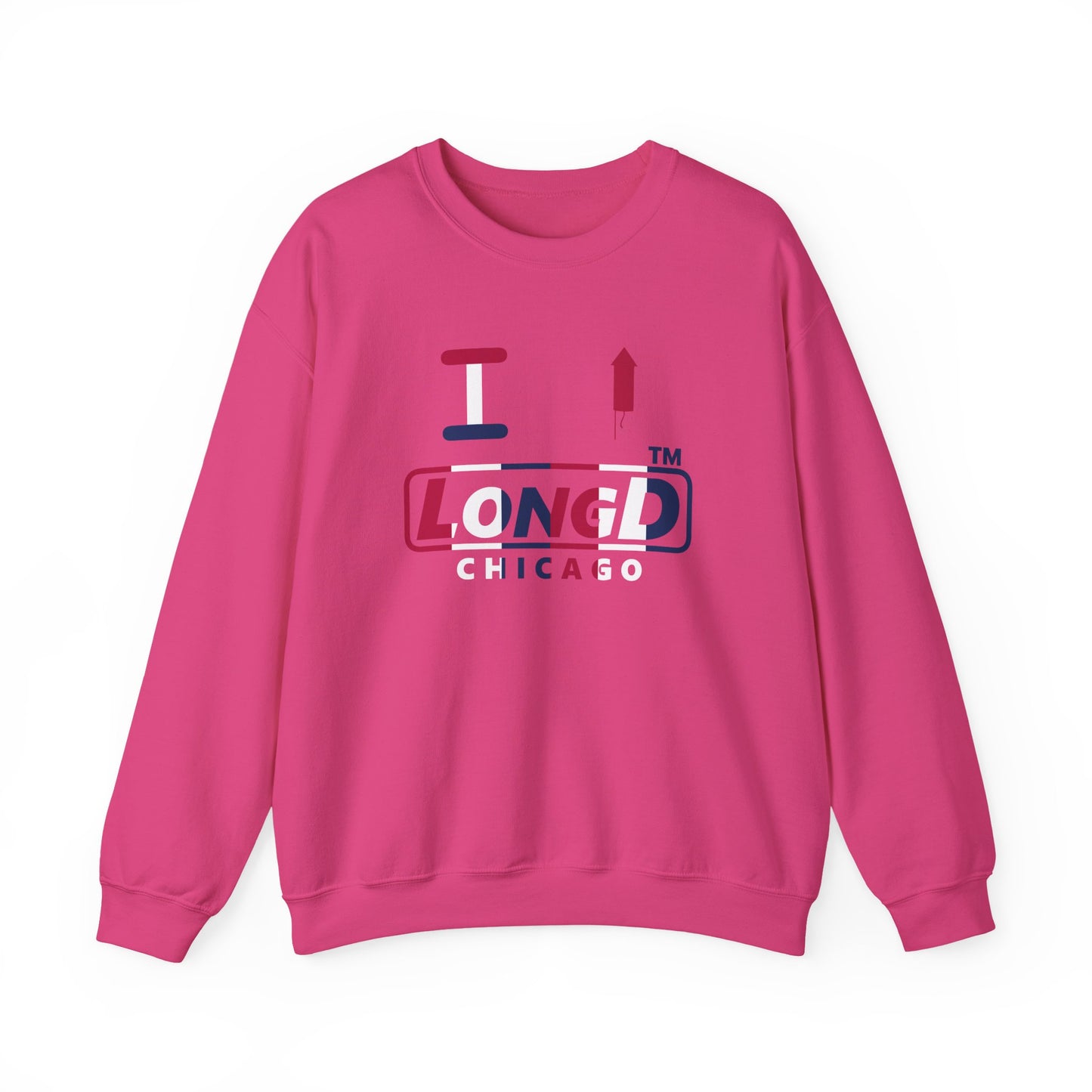 I firecracker LongD positive vertical 6-striped Chicago logo crewneck sweatshirt