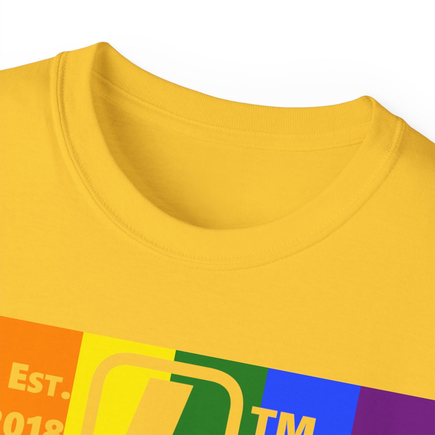 LongD Cotton Tee negative vertical striped Chicago upright logo (Pride colors)