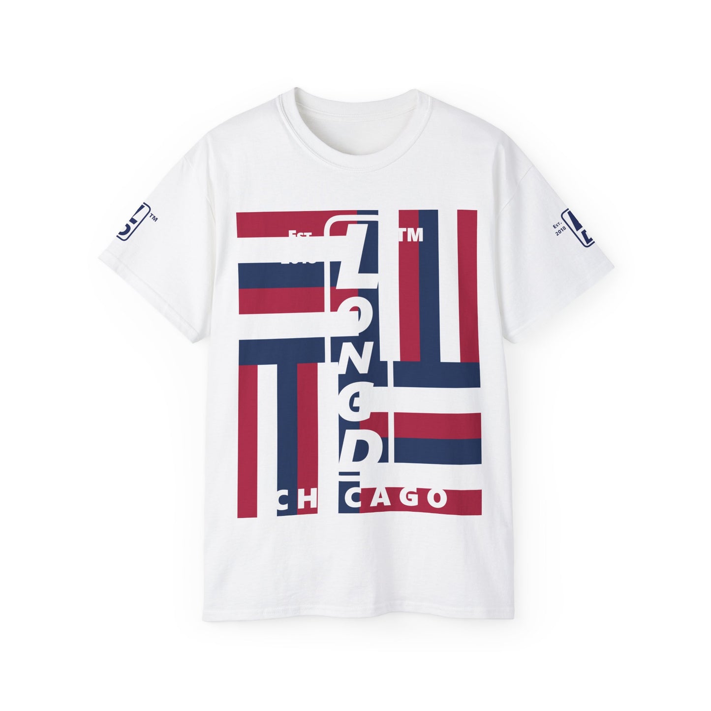 LongD cotton tee negative windmill 4-print Chicago upright logo (Patriotic colors)