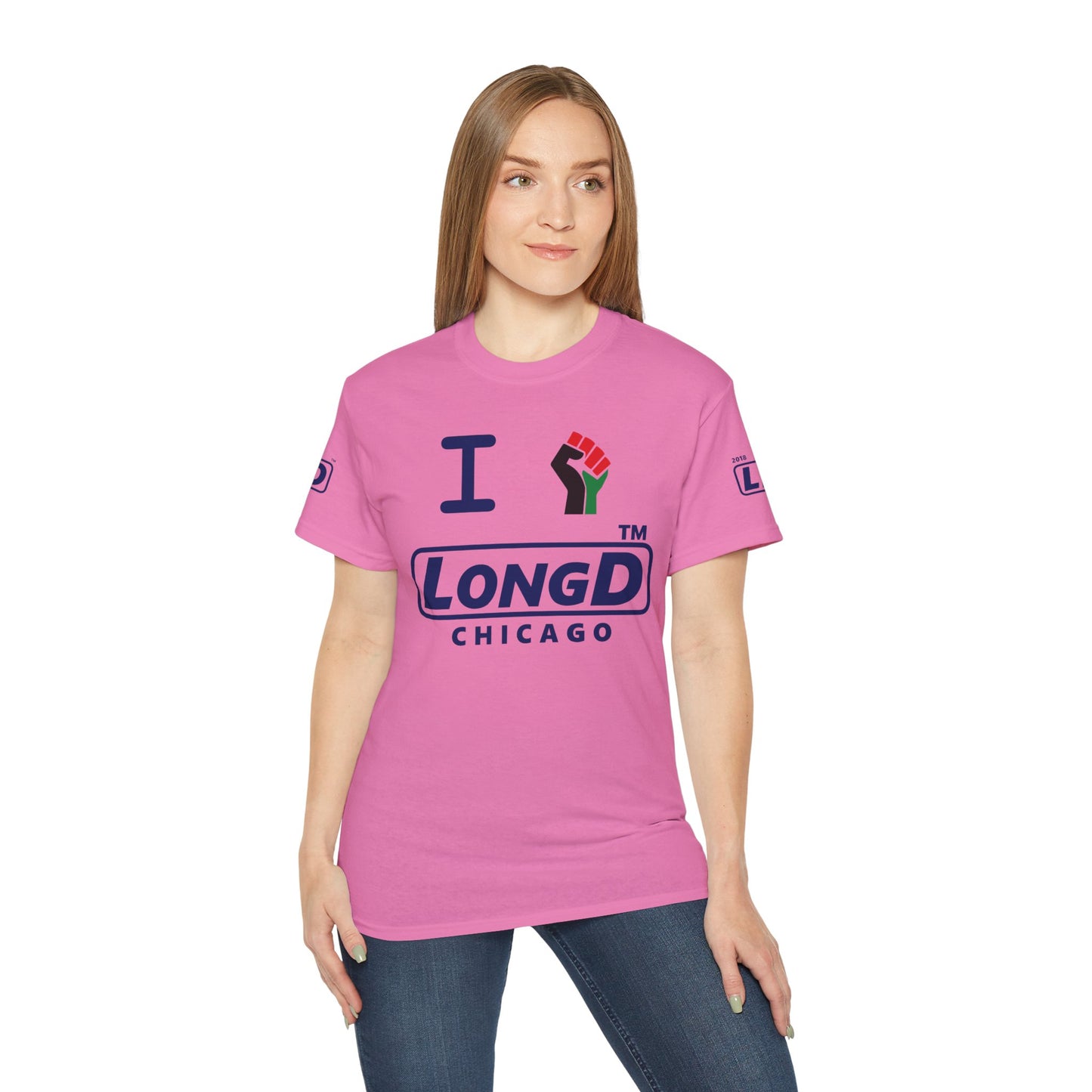 I fist LongD official Chicago logo 4-print cotton tee with multicolored fist
