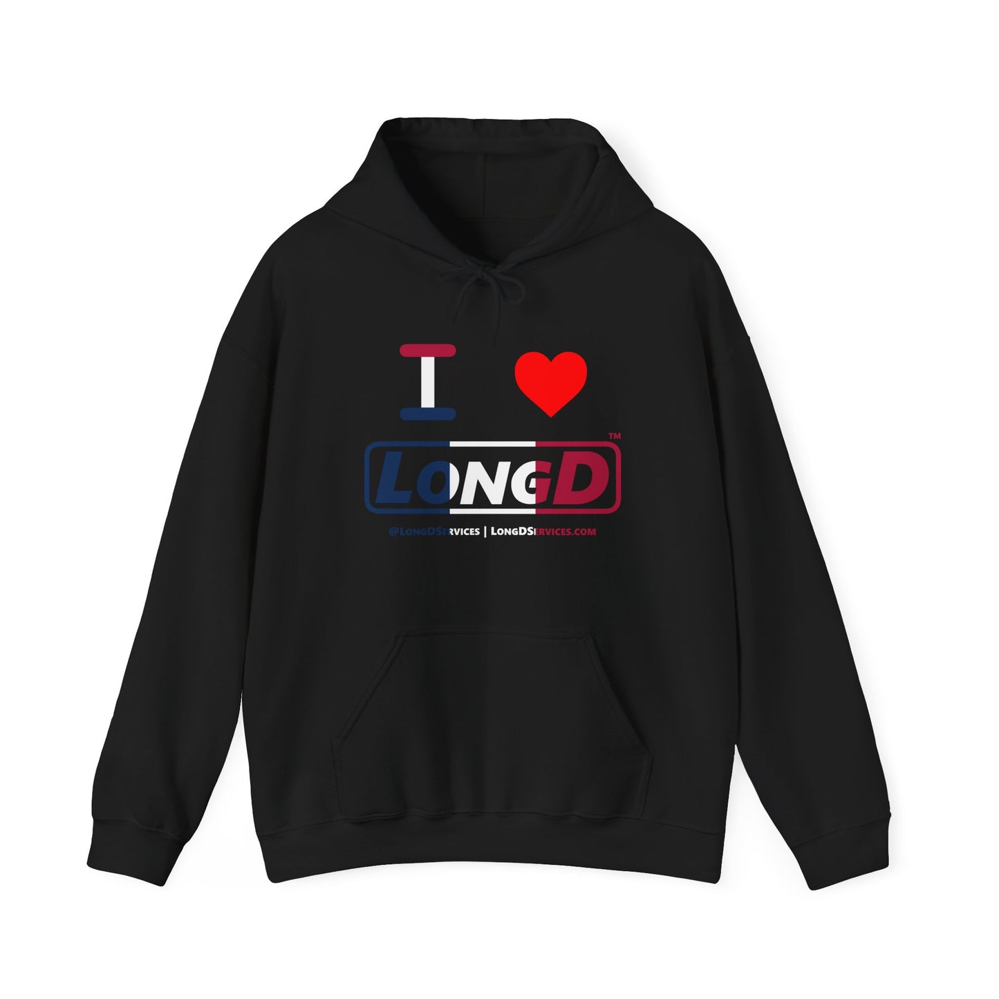I Luv LongD® Logo Hoodie blue, white and red positive thirds