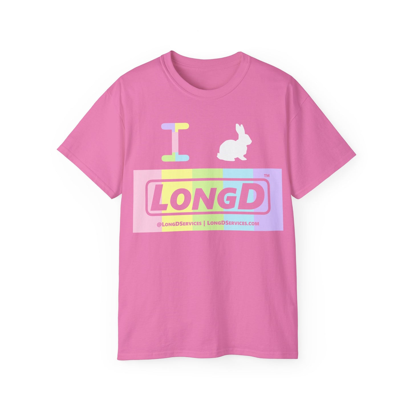 I Bunny LongD® Logo Cotton Tee Easter pastel spectrum negative text (white Easter Bunny)
