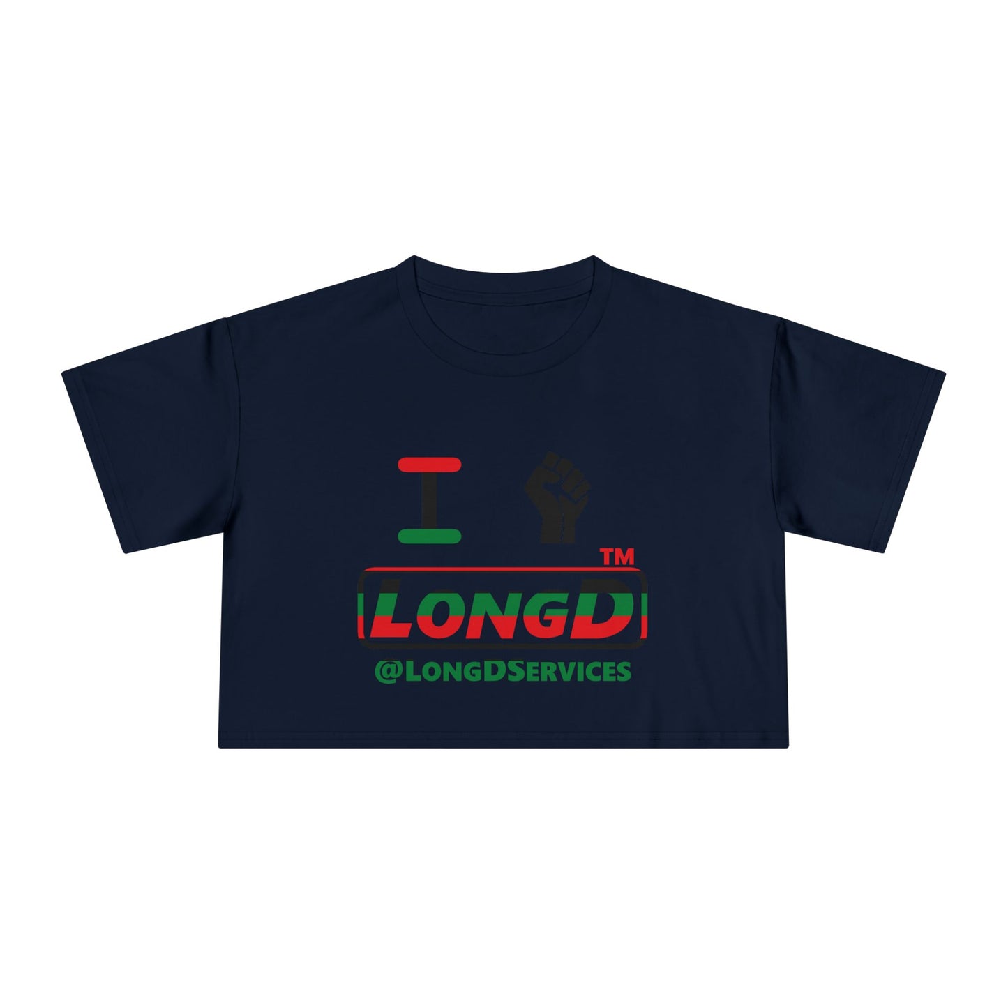 I fist LongD positive horizontal 6-striped tag logo crop tee