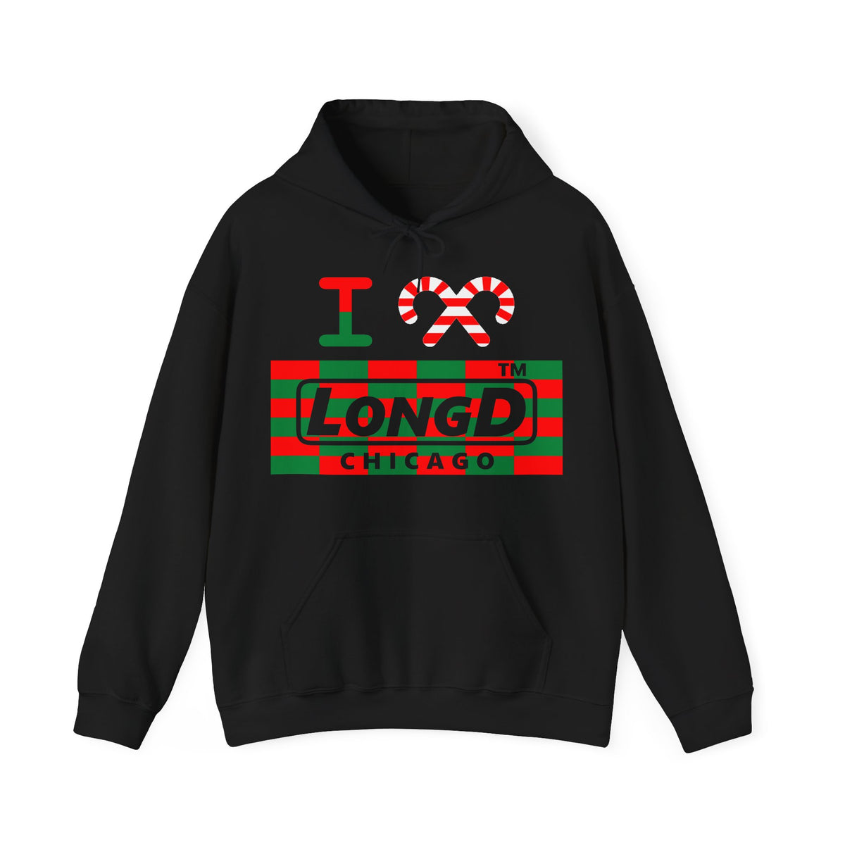 I candy cane LongD Chicago negative tiled logo hoodie