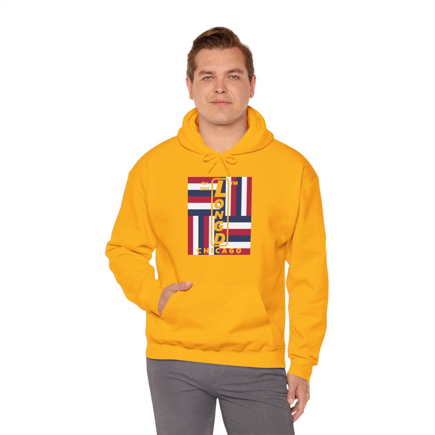 LongD® negative windmill upright Chicago logo hoodie