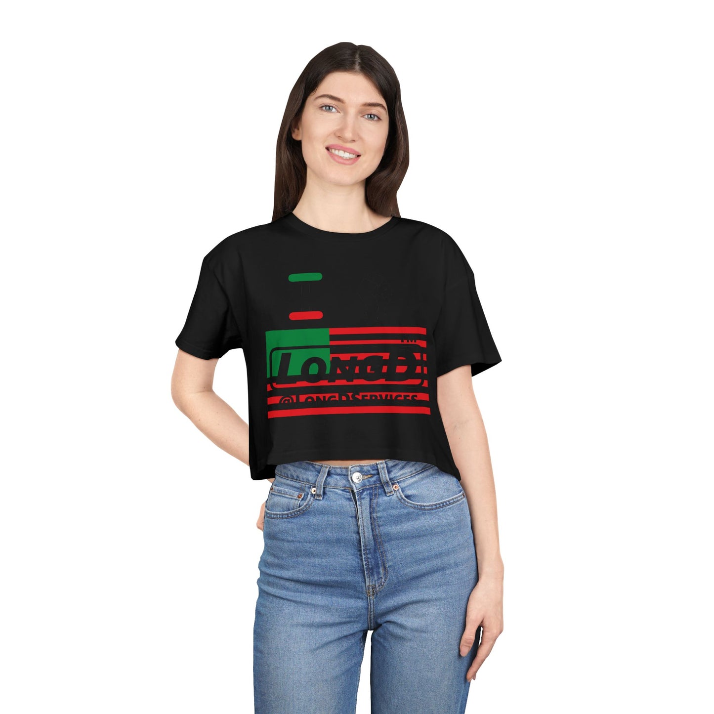 I fist LongD negative flag tag logo crop tee