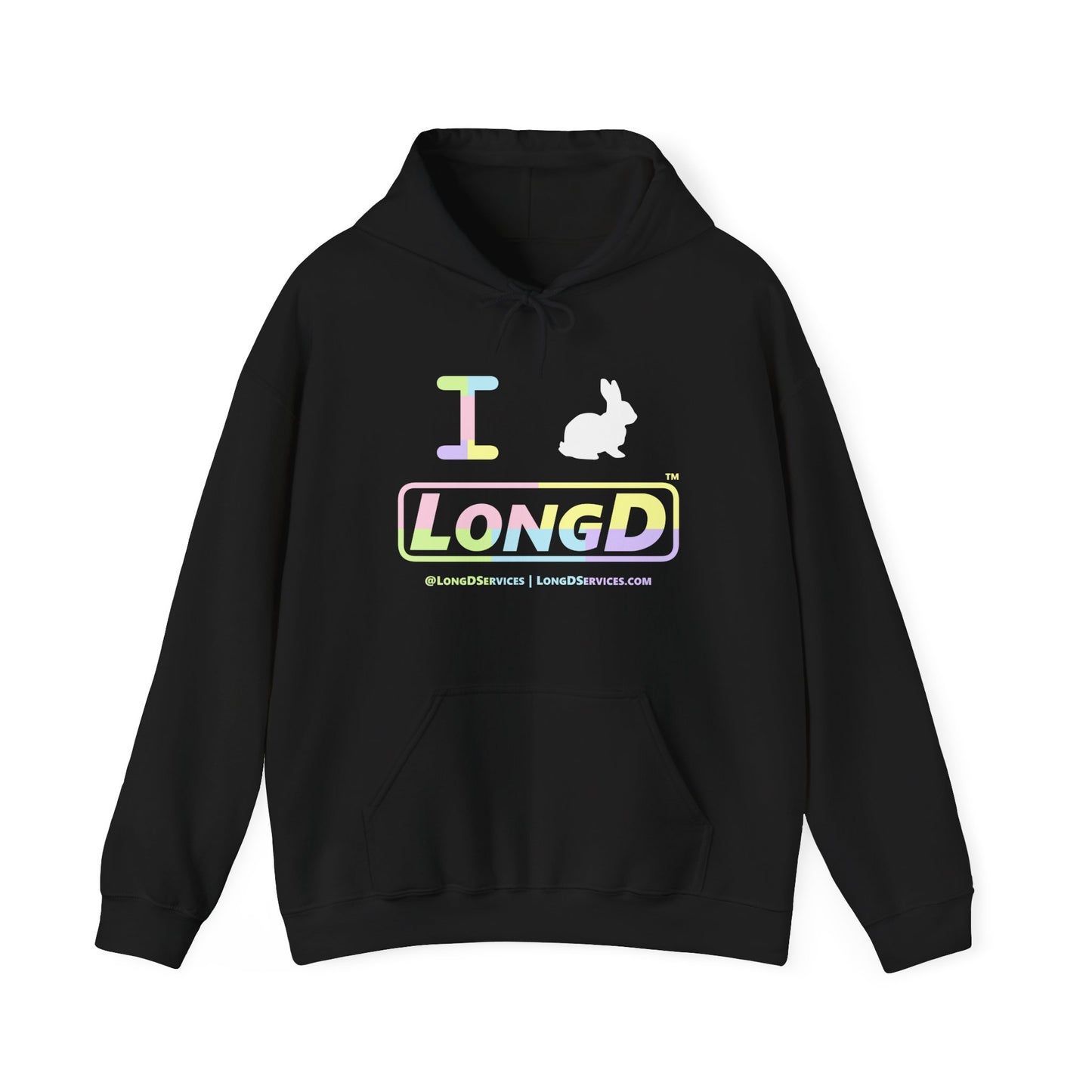 I Bunny LongD® Logo Hoodie Pastel variety text (White Easter Bunny)