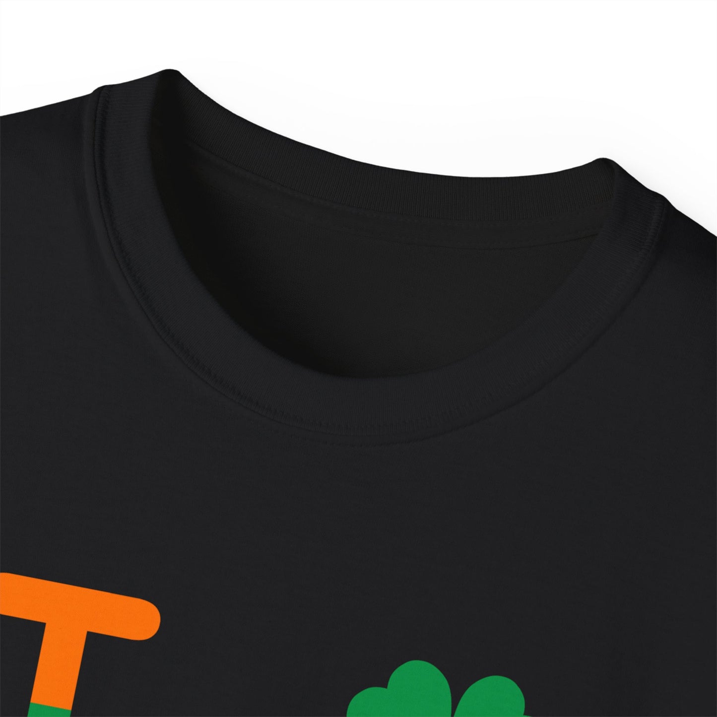 I Clover LongD® Logo Cotton Tee (St. Patrick's Day -Irish Green and Irish Orange top-bottom split with 4-leaf clover)