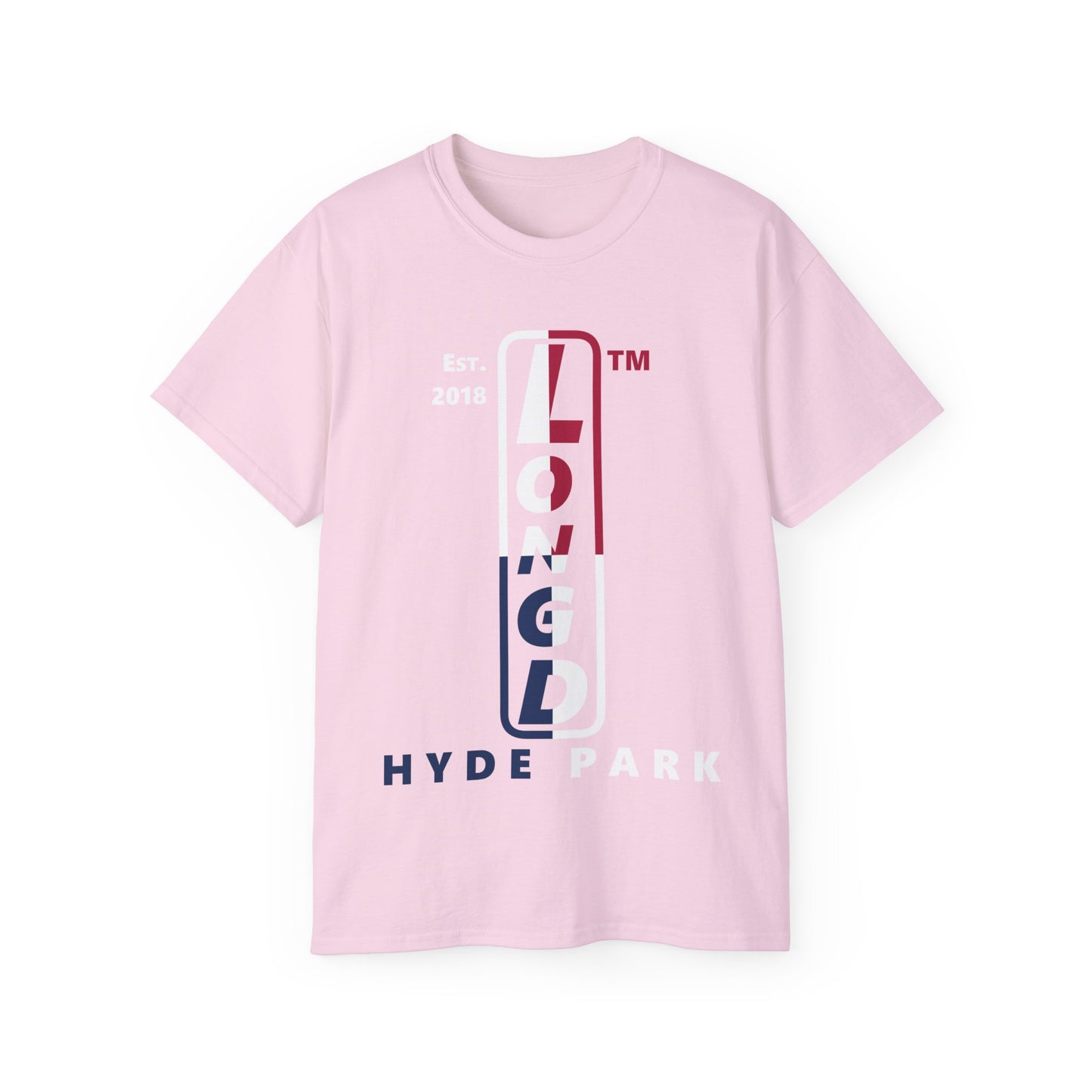 LongD cotton tee positive quarters Hyde Park upright logo (Patriotic colors)